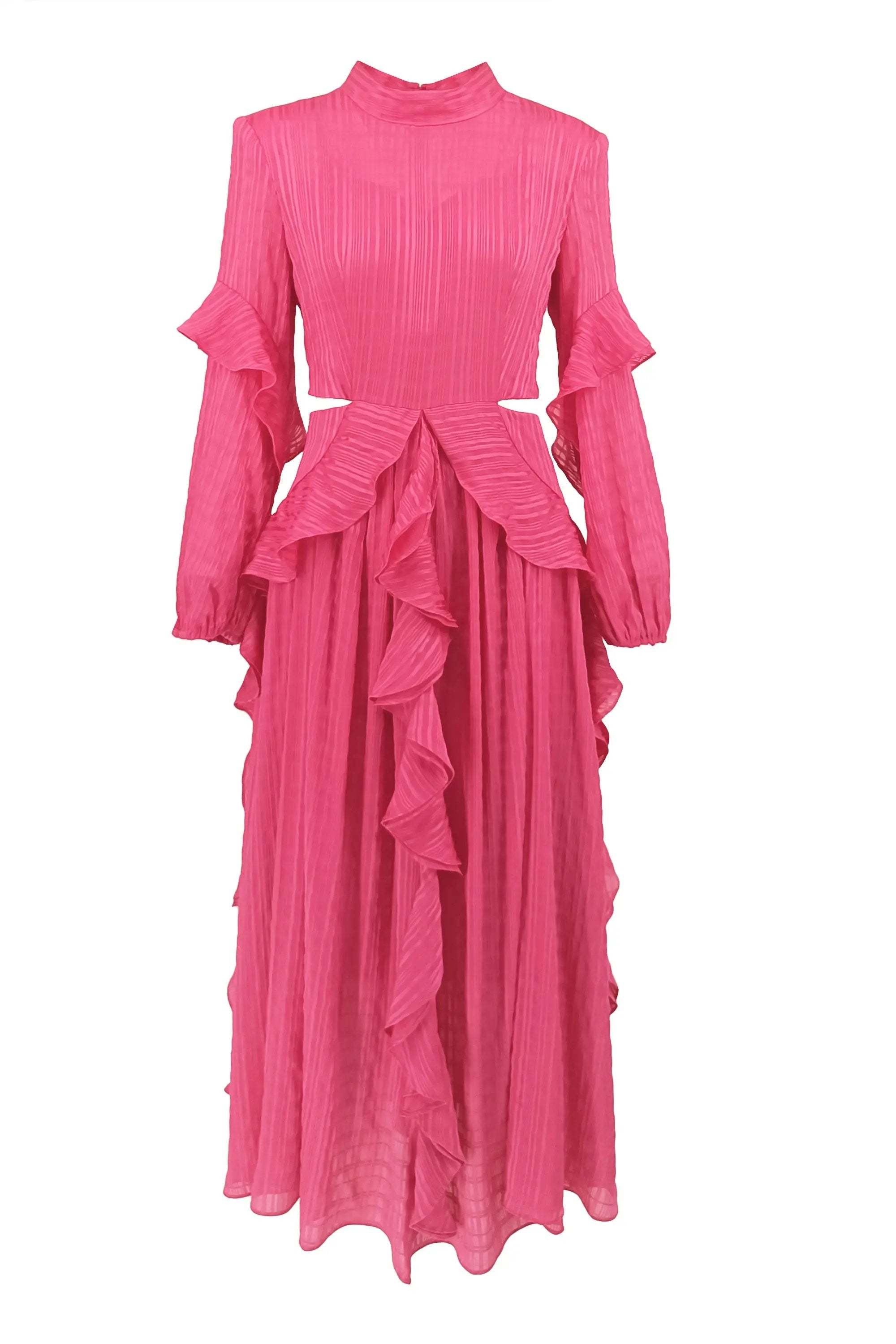 French Long-sleeved Pleated Waist-revealing Elegant Long Dress ULA