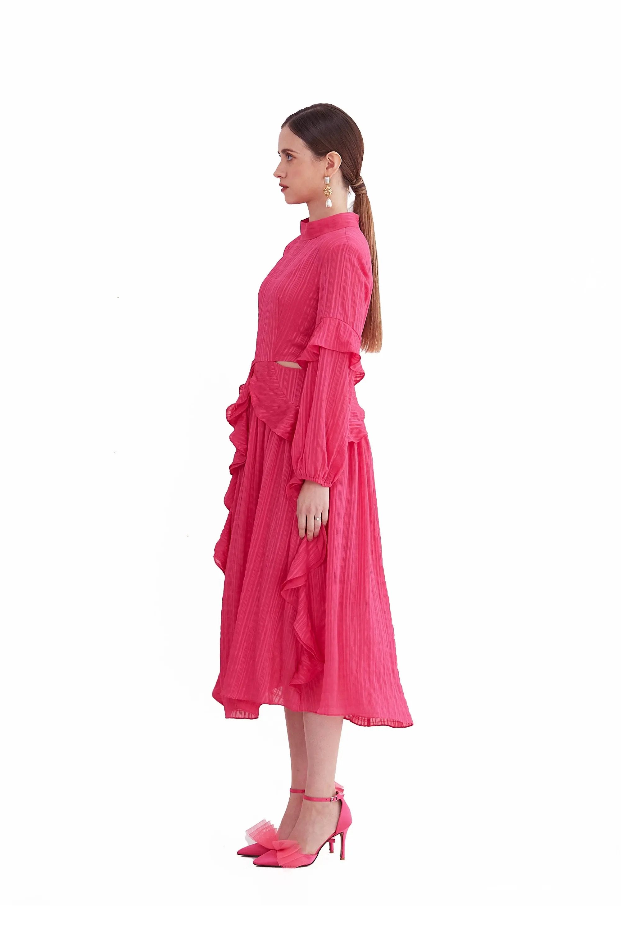 French Long-sleeved Pleated Waist-revealing Elegant Long Dress ULA