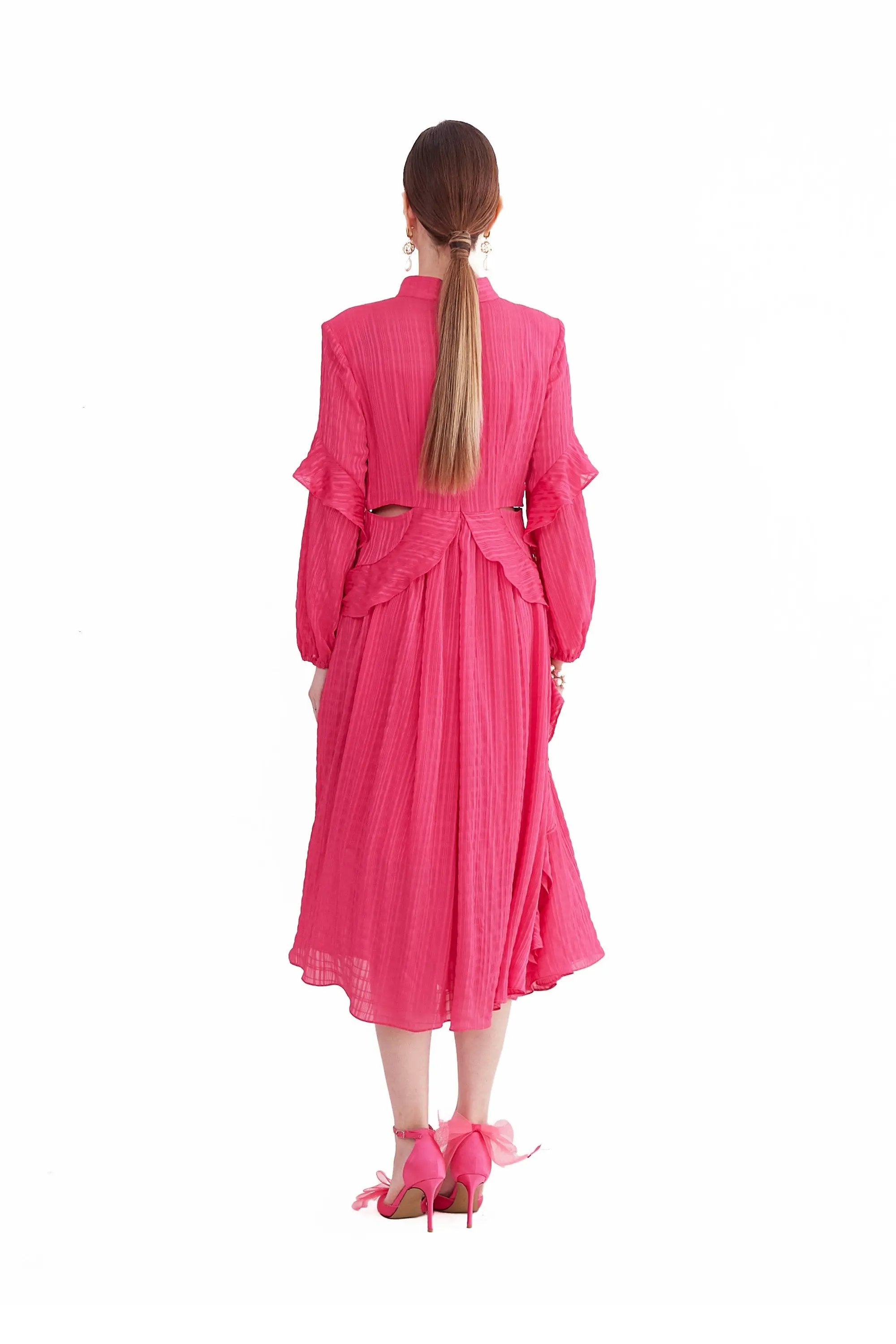 French Long-sleeved Pleated Waist-revealing Elegant Long Dress ULA
