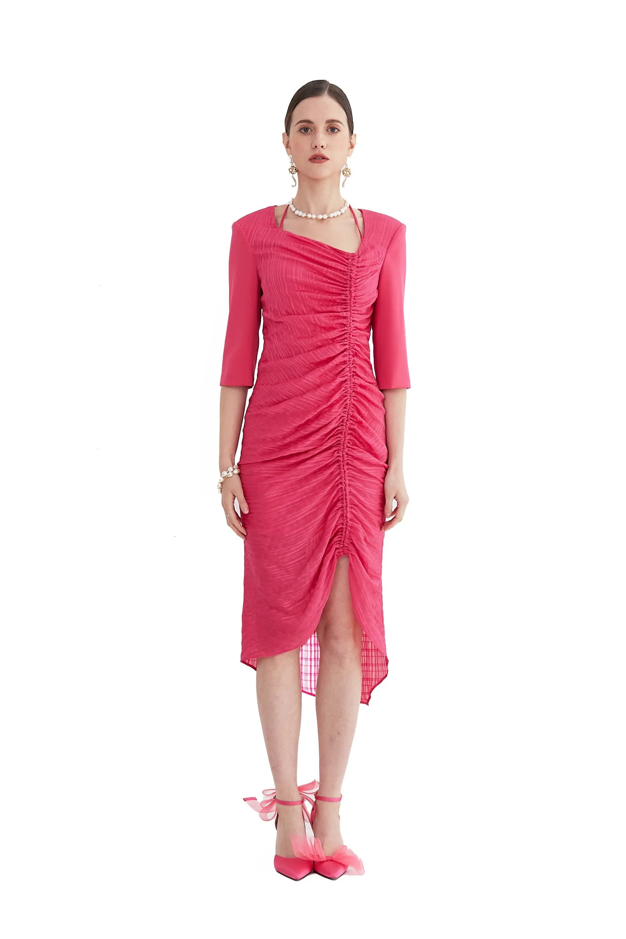 Wrinkle wrapped hip skirt dress for women's summer solid color slim fit short skirt ULA