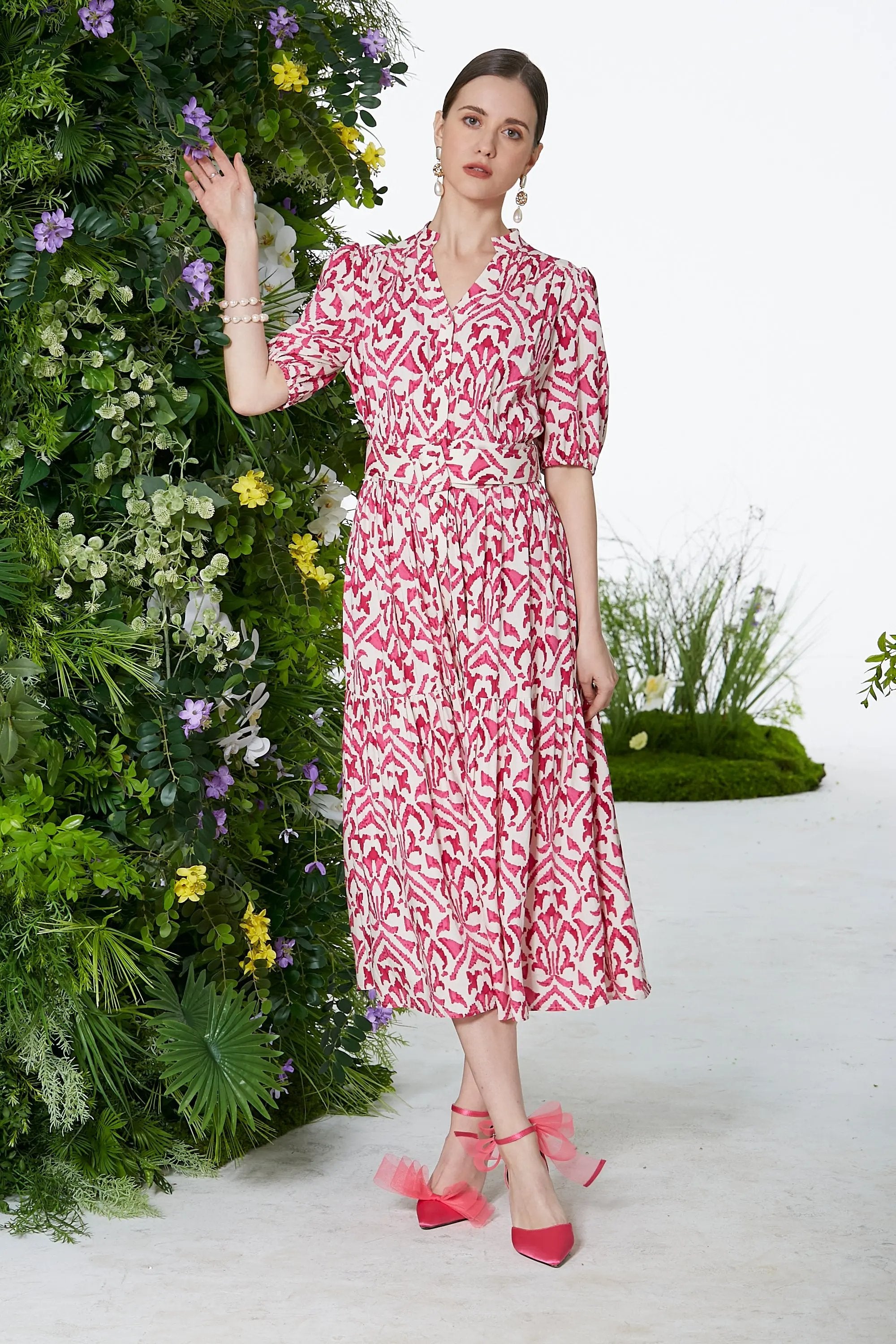 Women's Summer Elegant Sweet Printed V-neck Dress ULA