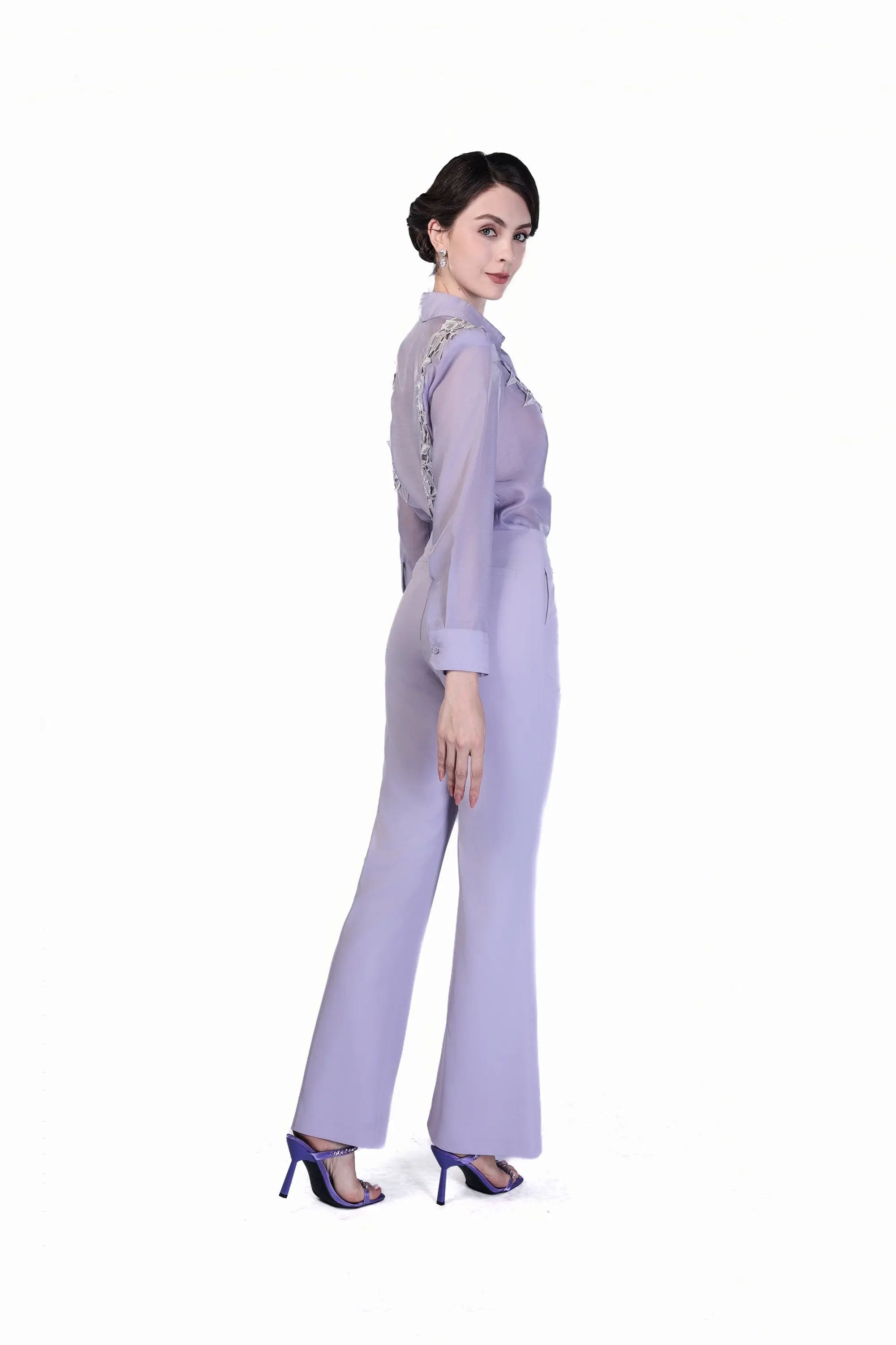 Elegant Blouse with Ruffle Detail and Flare Pants Set ULA