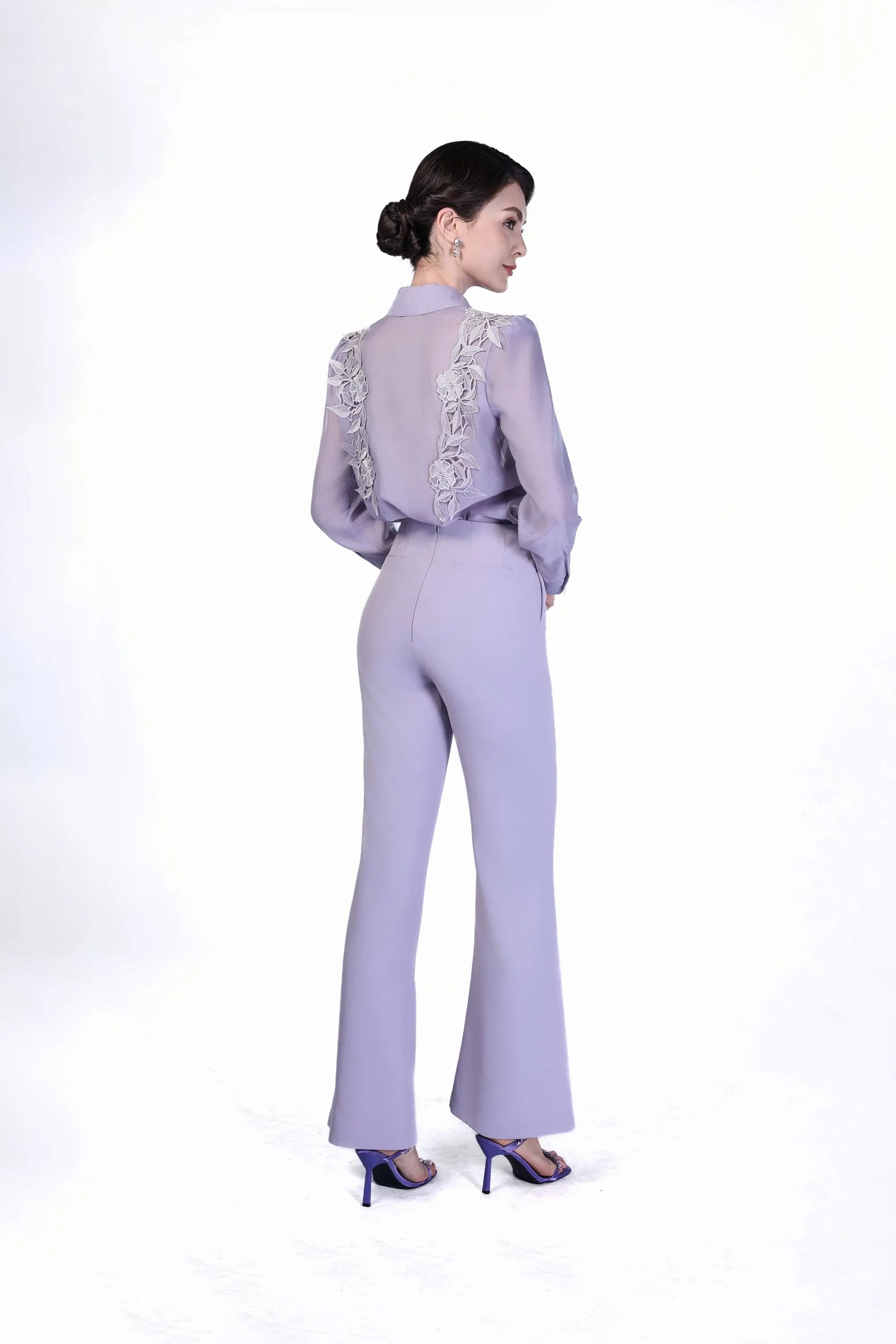 Elegant Blouse with Ruffle Detail and Flare Pants Set ULA