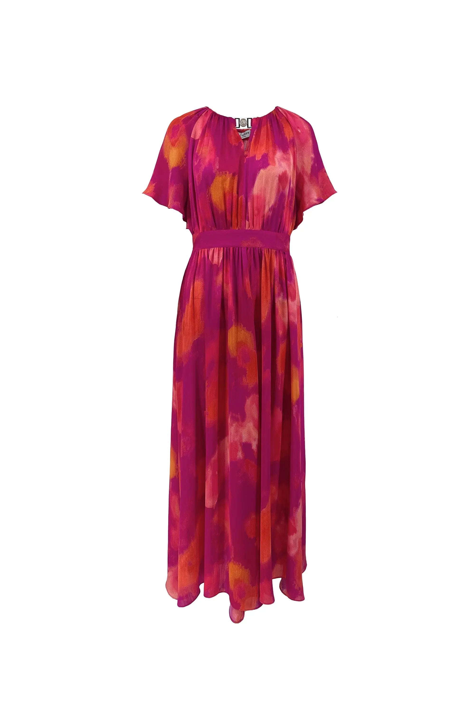 Ladies' Elegant Summer Waist Cinching Tie-dye Long Dress ULA