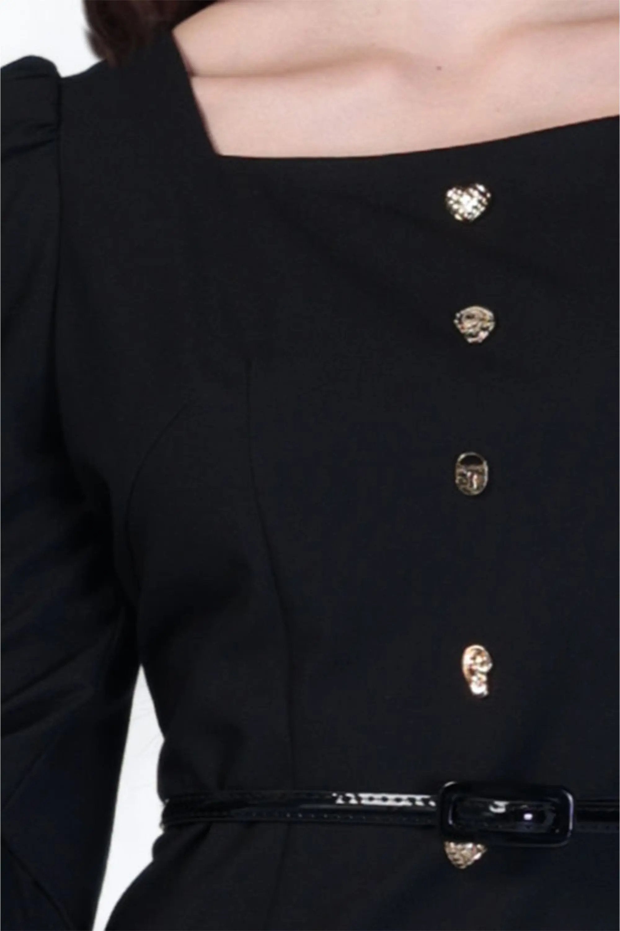 Elegant Black Dress with Beaded Collar ULA