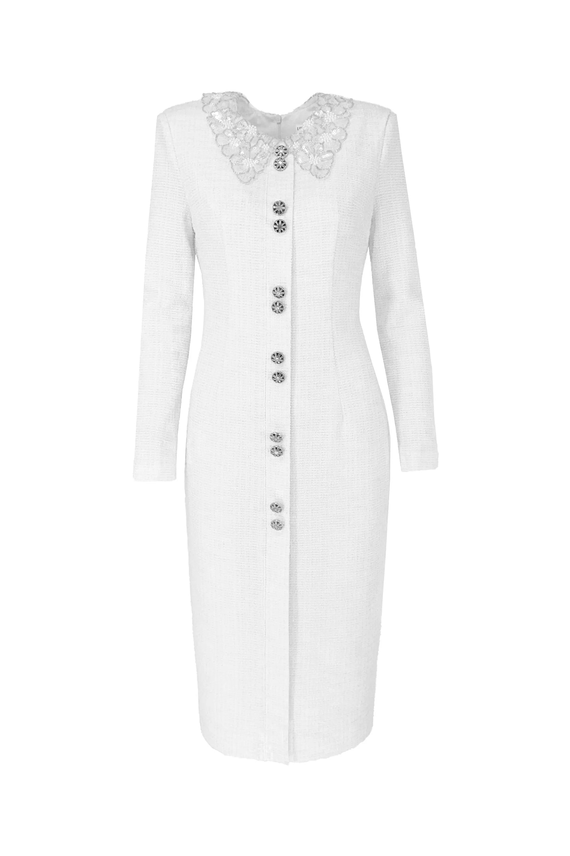 Sequined Long Dress with Collared Detail ULA