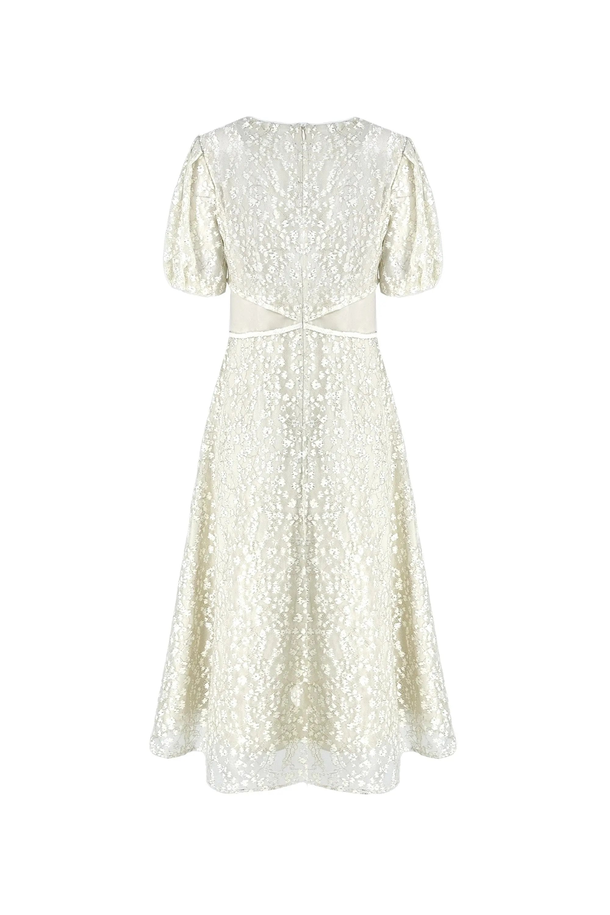 Ladies' Summer Gentle and Simple Lace V-neck Waist Cinched Dress ULA