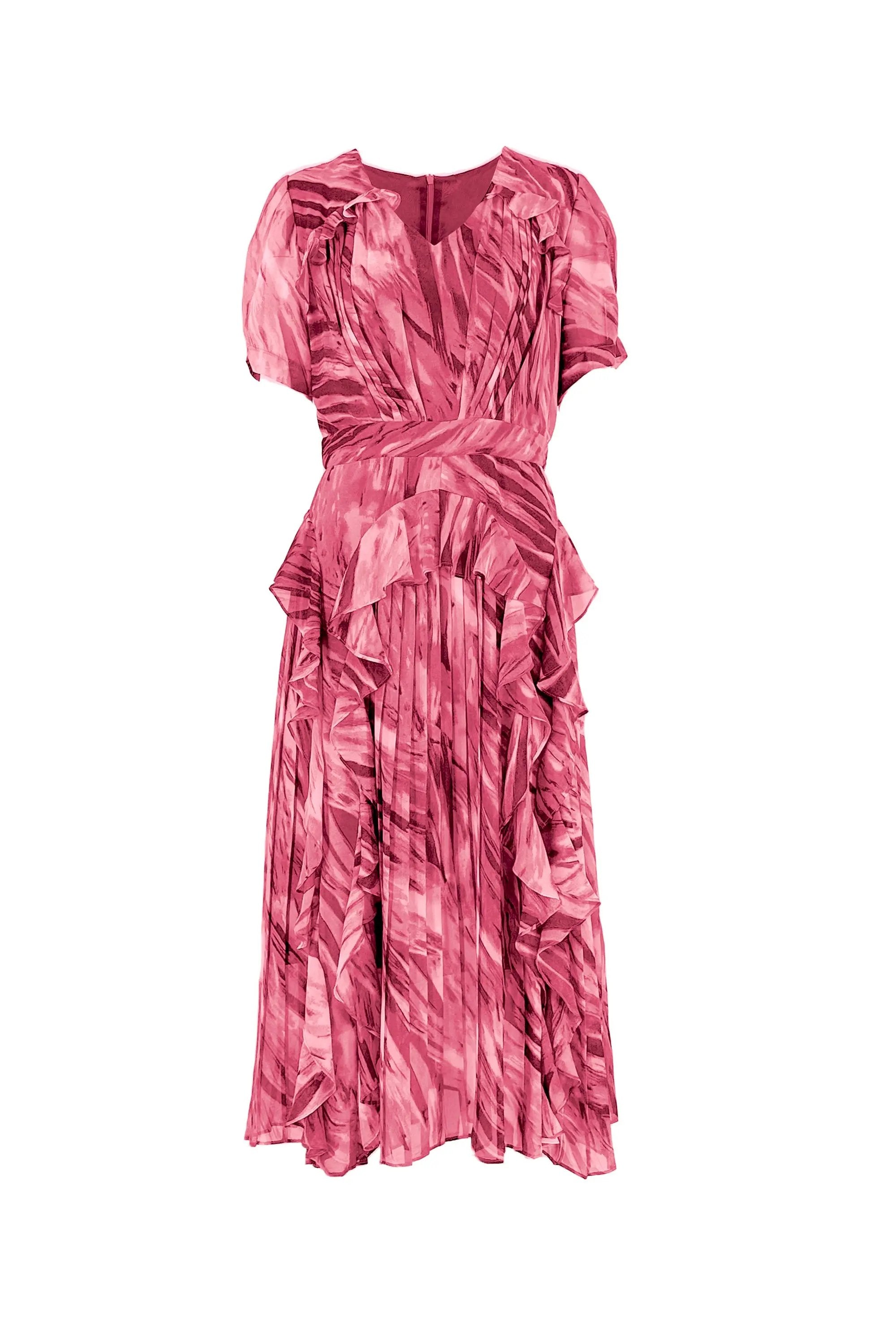 Ladies Summer Elegant V-Neck Ruffle Dress ULA