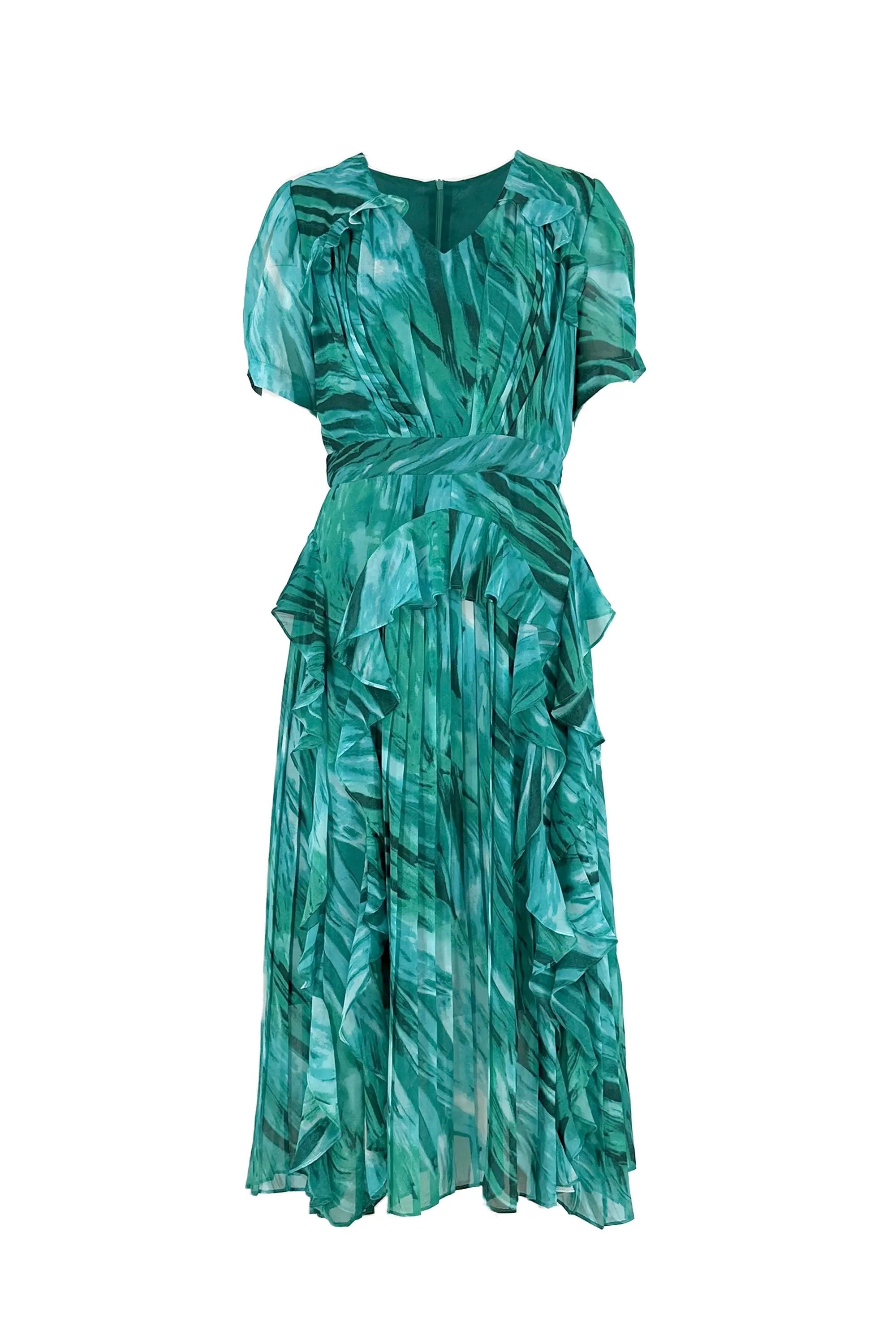 Ladies Summer Elegant V-Neck Ruffle Dress ULA