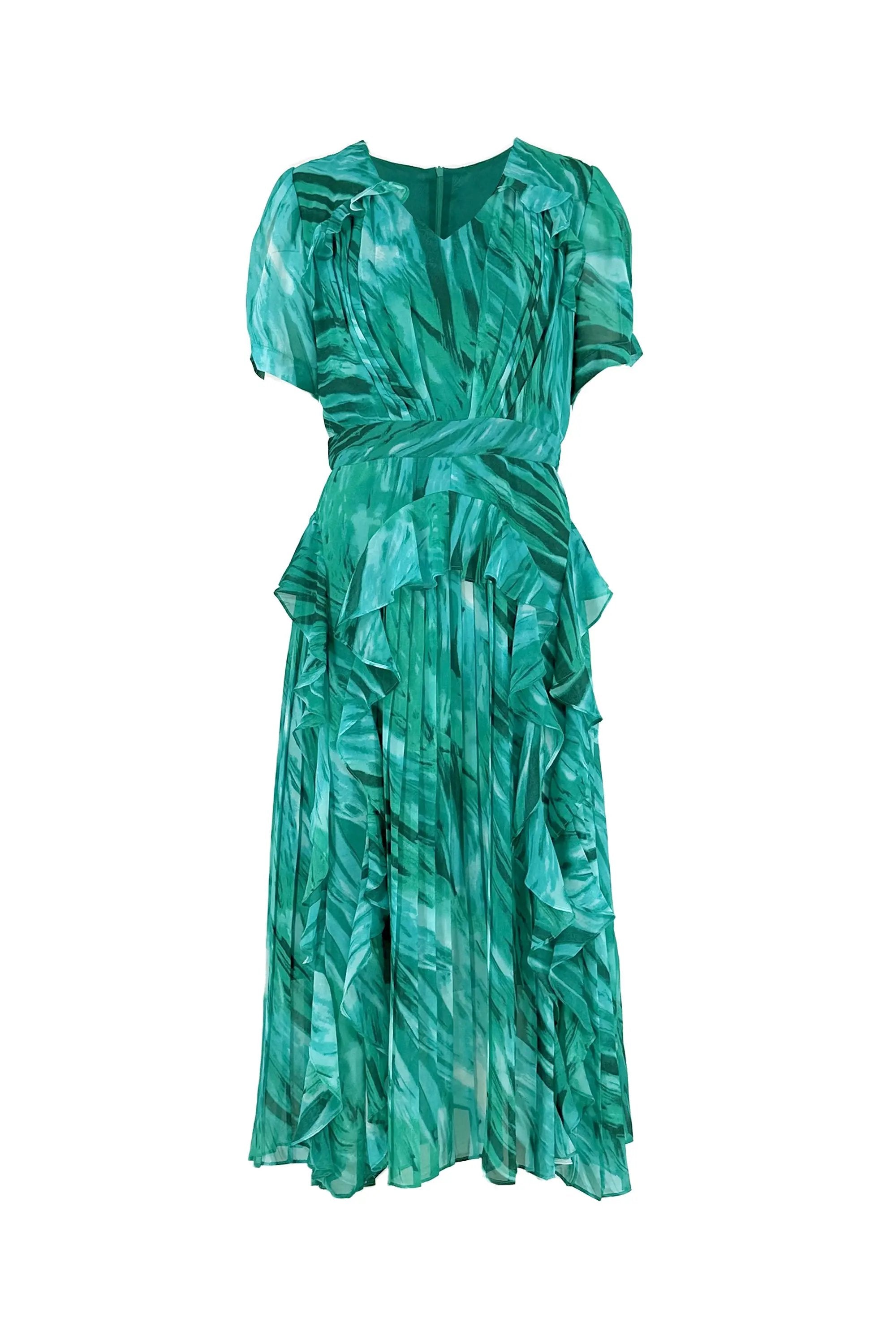 Ladies Summer Elegant V-Neck Ruffle Dress ULA