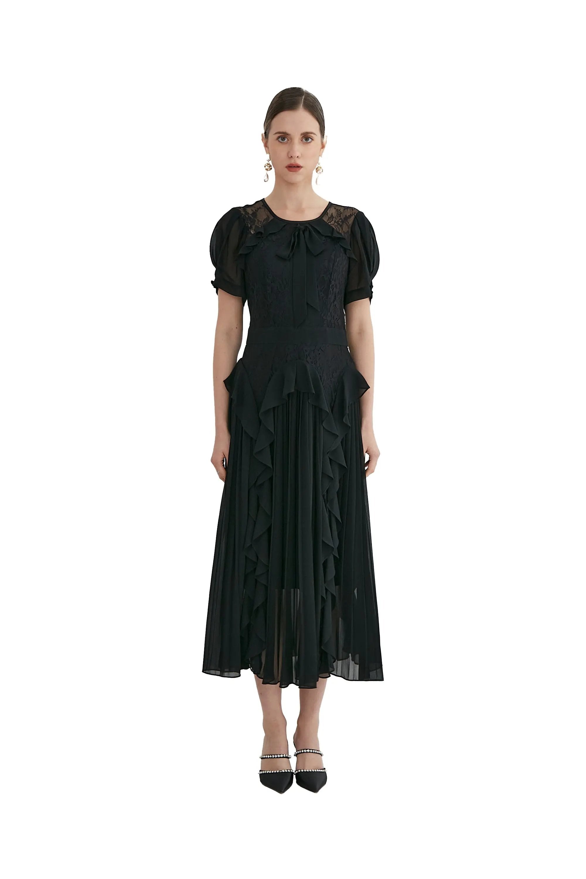 Ladies Summer Elegant Intellectual Round Neck Ruffle Dress ULA