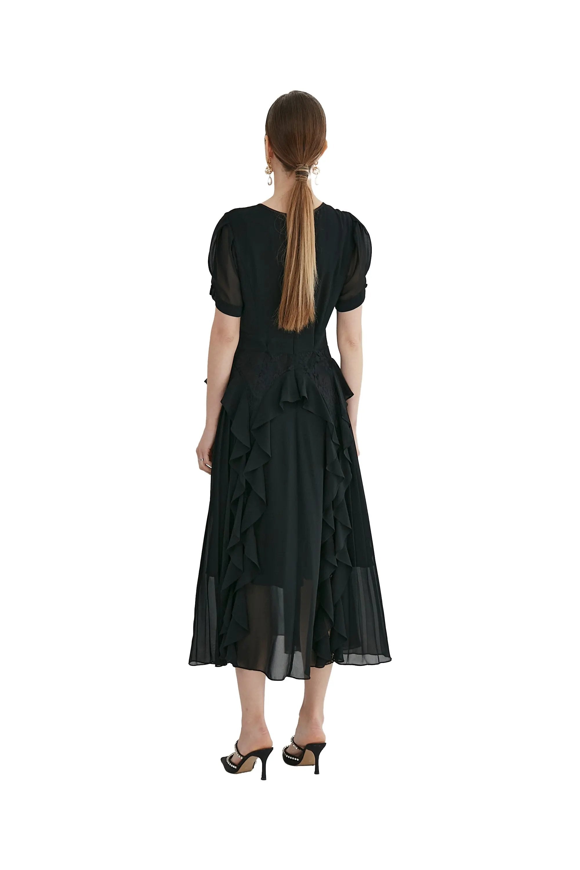 Ladies Summer Elegant Intellectual Round Neck Ruffle Dress ULA