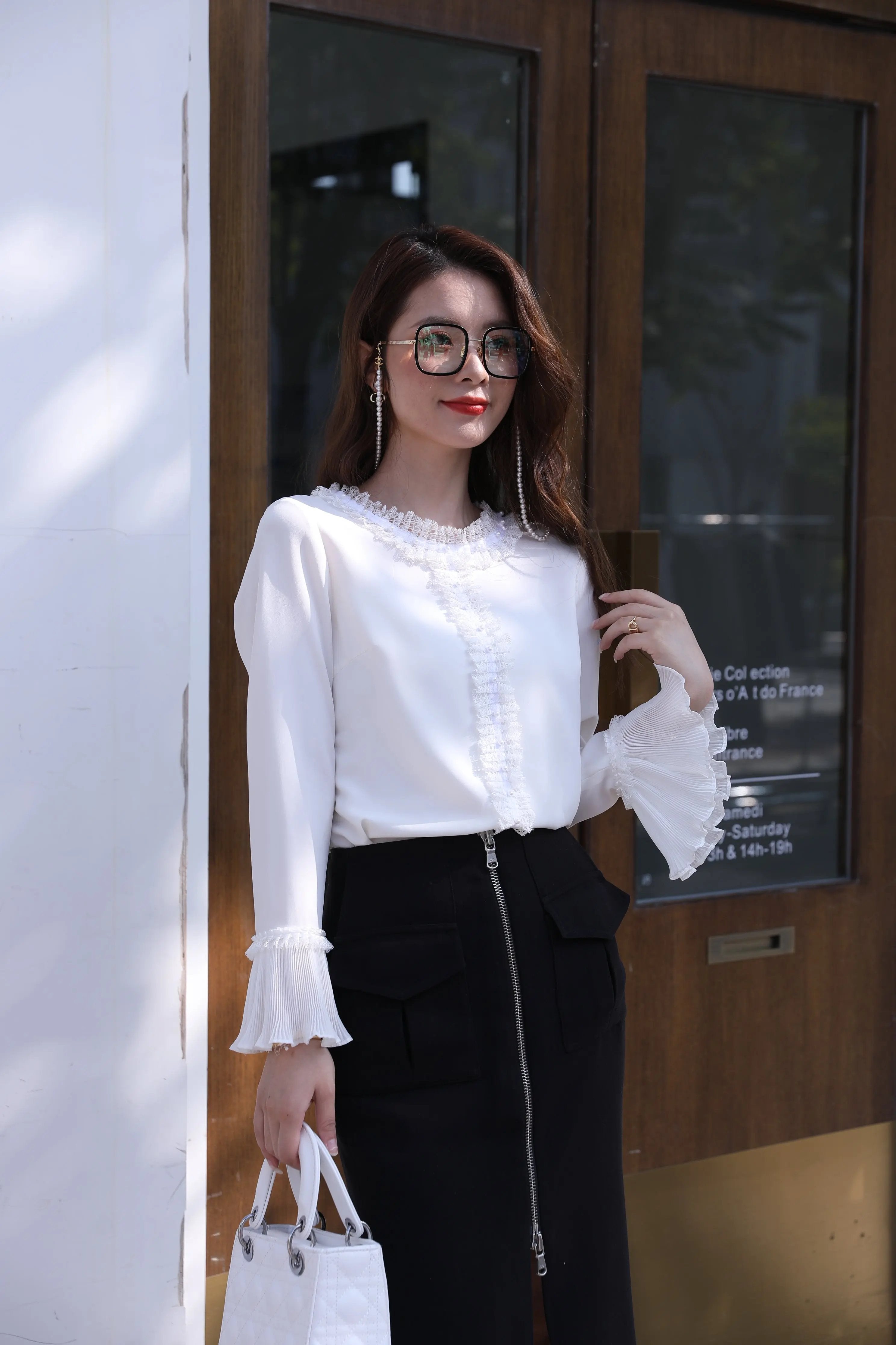 Charming Cream Blouse with Frilly Details ULA