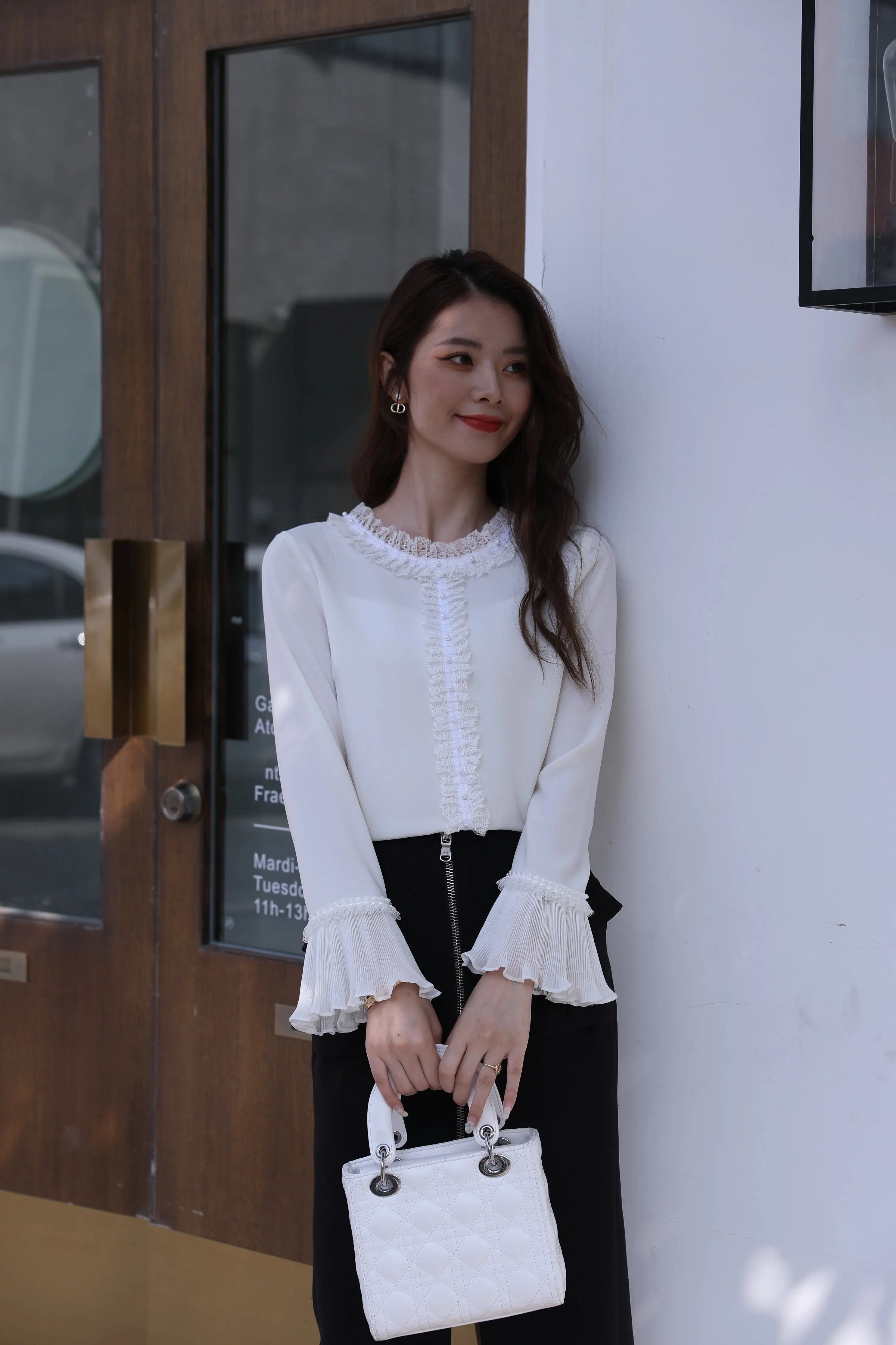 Charming Cream Blouse with Frilly Details ULA