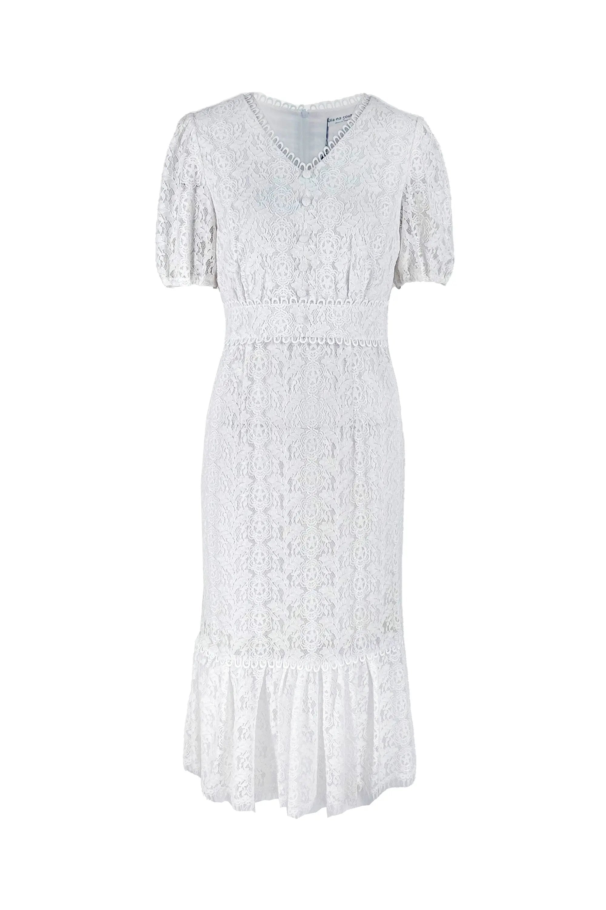 Elegant White and Pink Lace Midi Dress ULA
