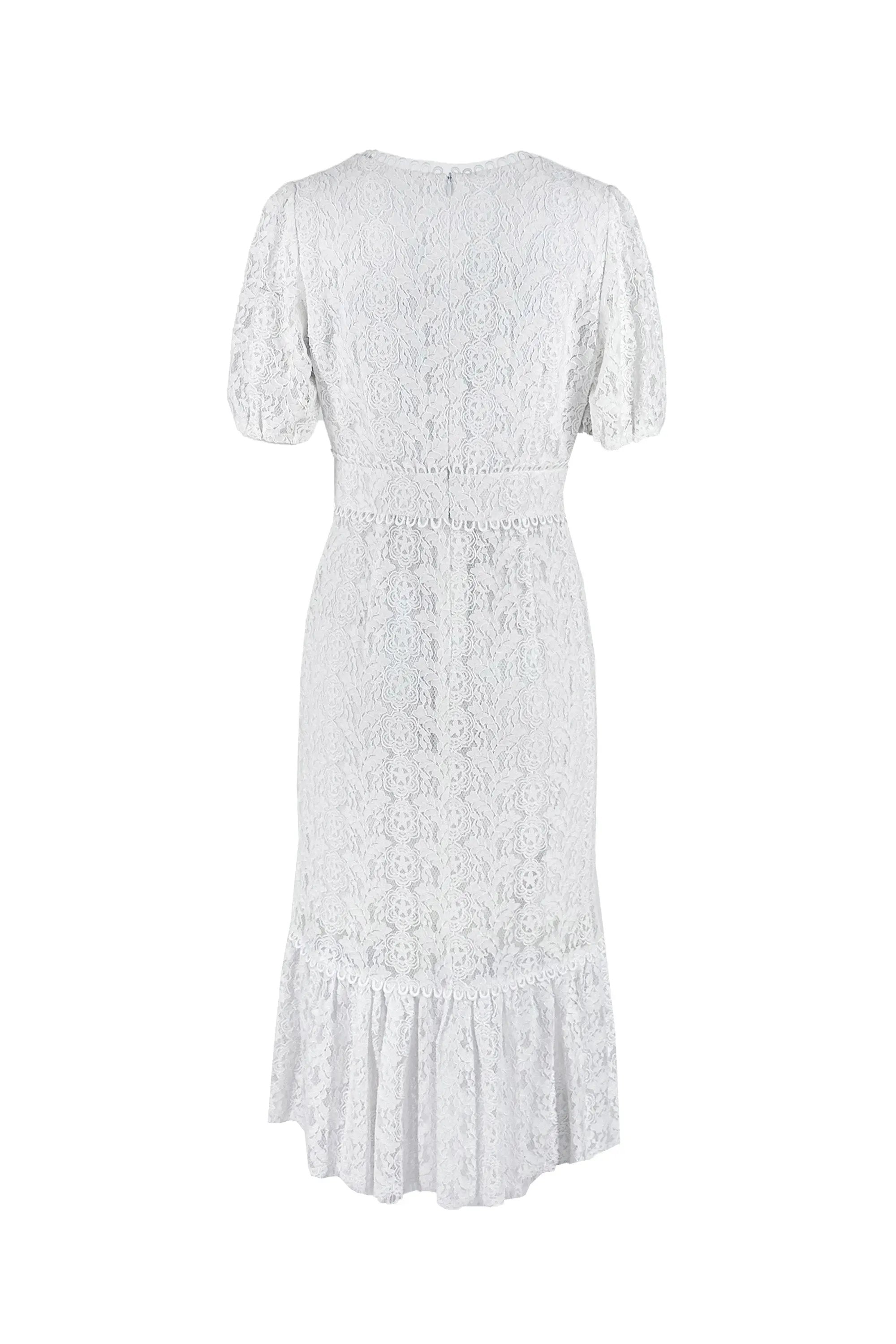 Elegant White and Pink Lace Midi Dress ULA