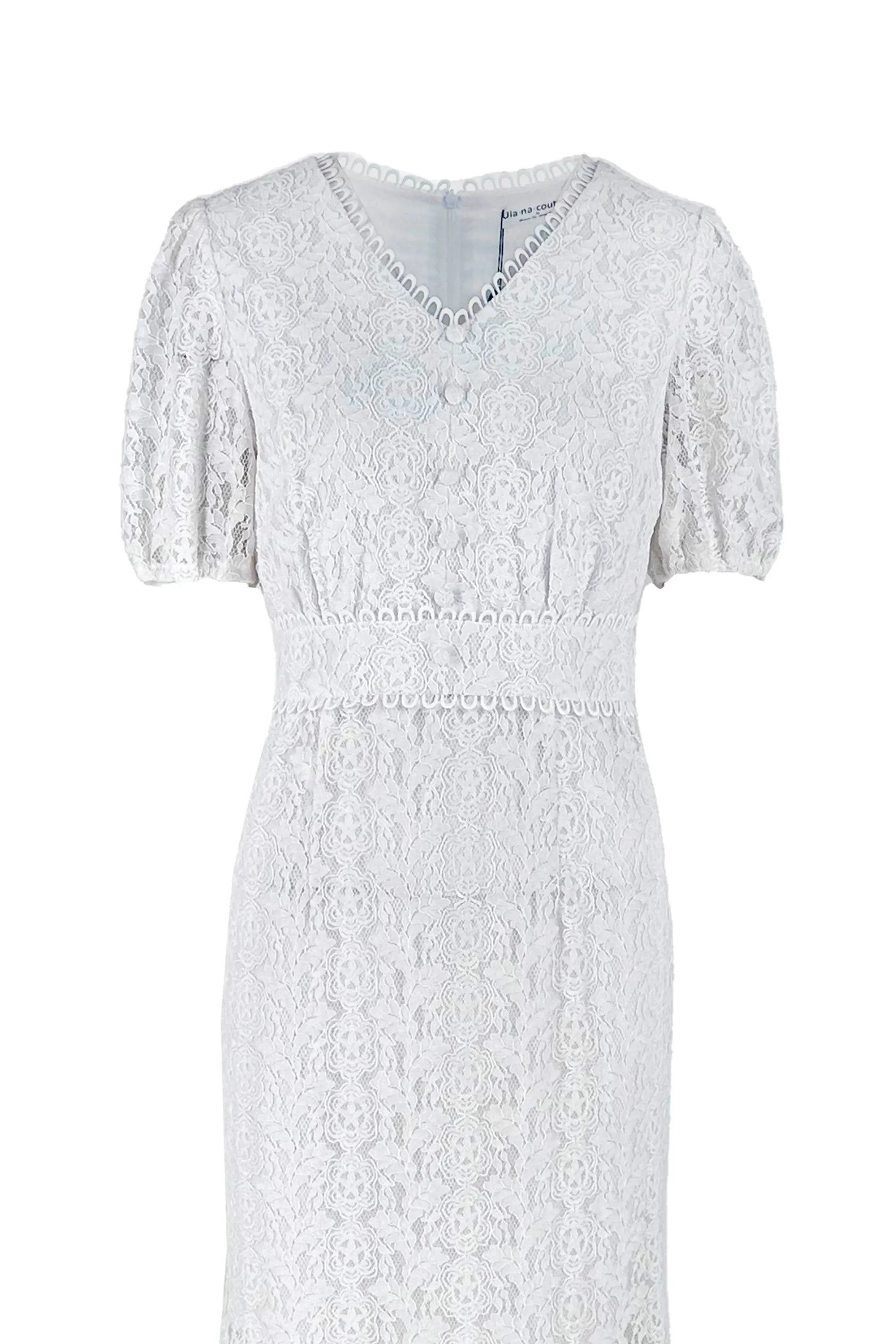 Elegant White and Pink Lace Midi Dress ULA