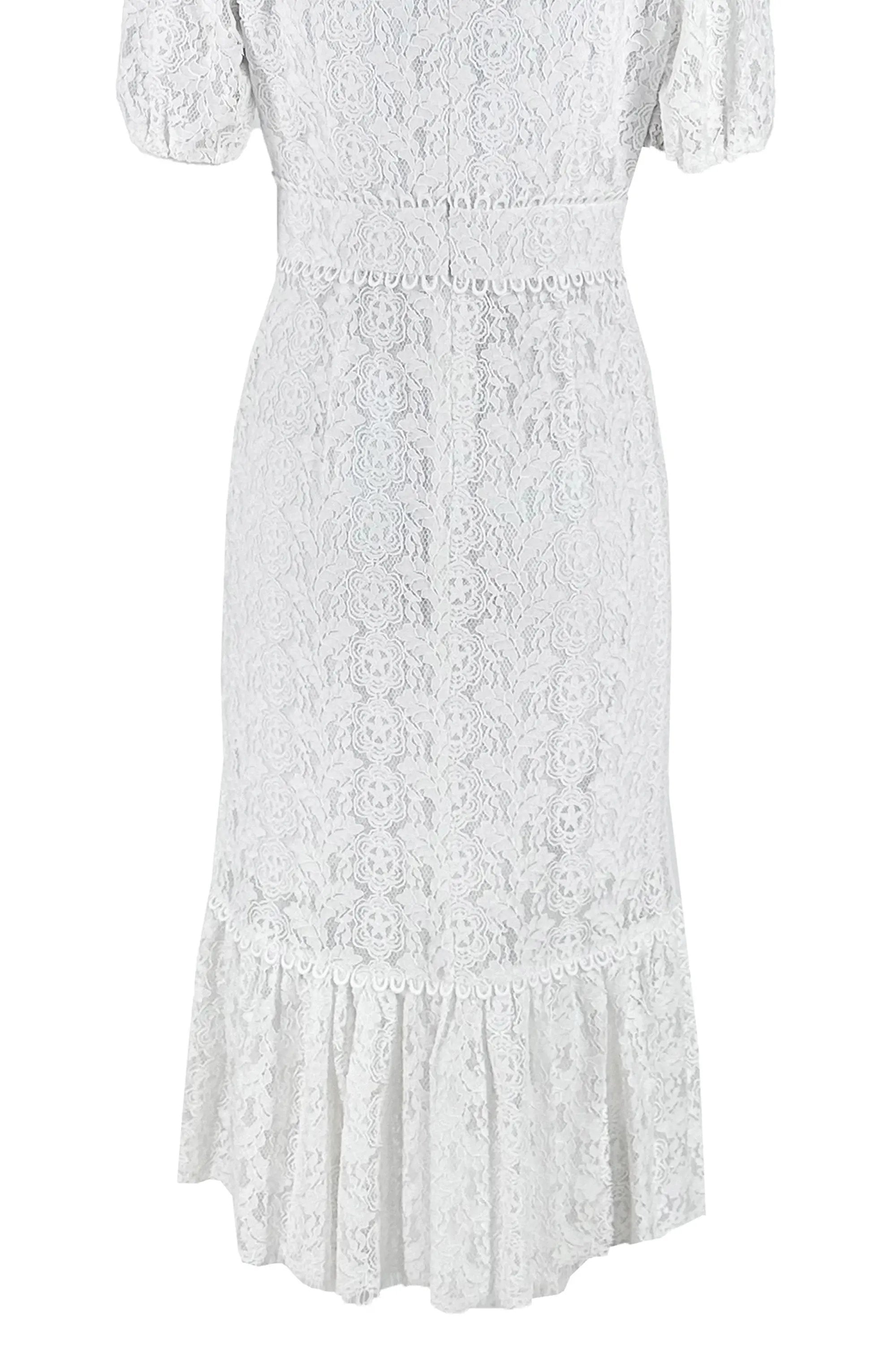 Elegant White and Pink Lace Midi Dress ULA