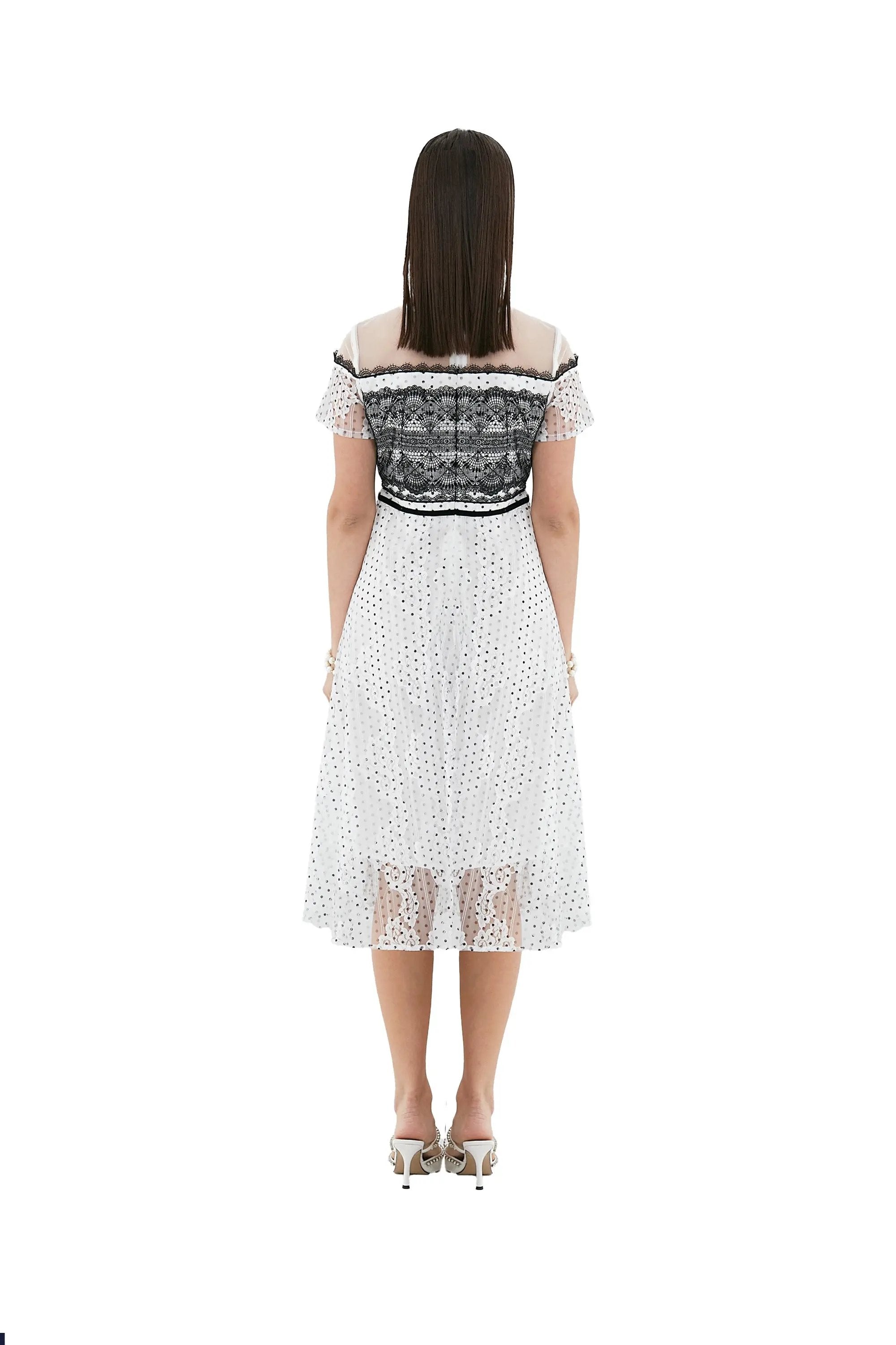 Charming Polka Dot and Lace Midi Dress ULA
