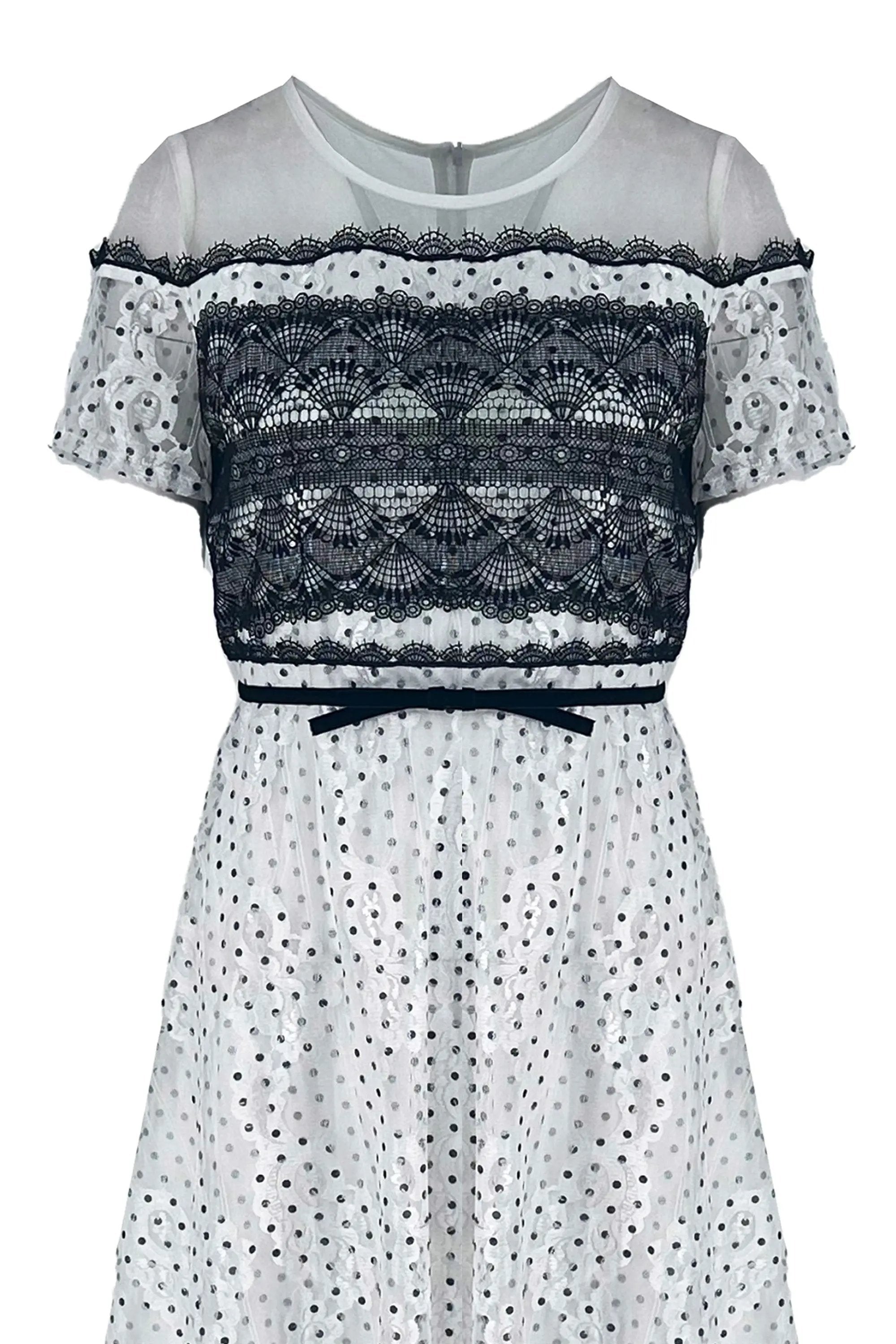 Charming Polka Dot and Lace Midi Dress ULA