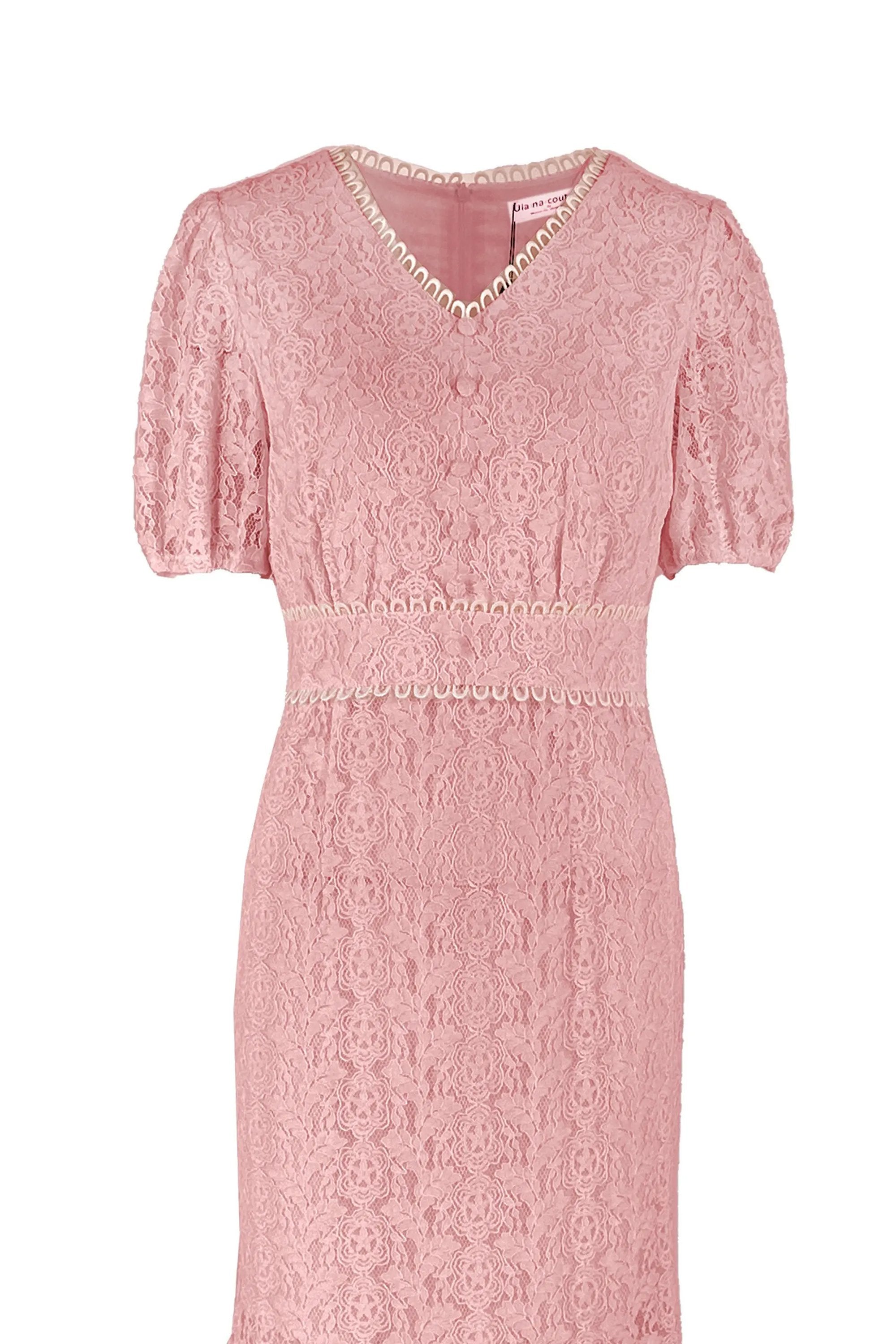 Elegant White and Pink Lace Midi Dress ULA