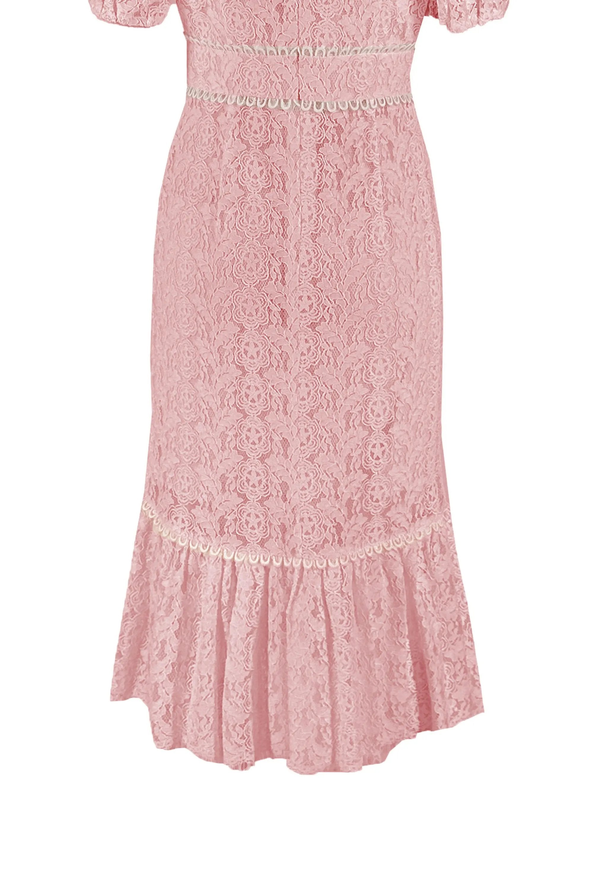 Elegant White and Pink Lace Midi Dress ULA