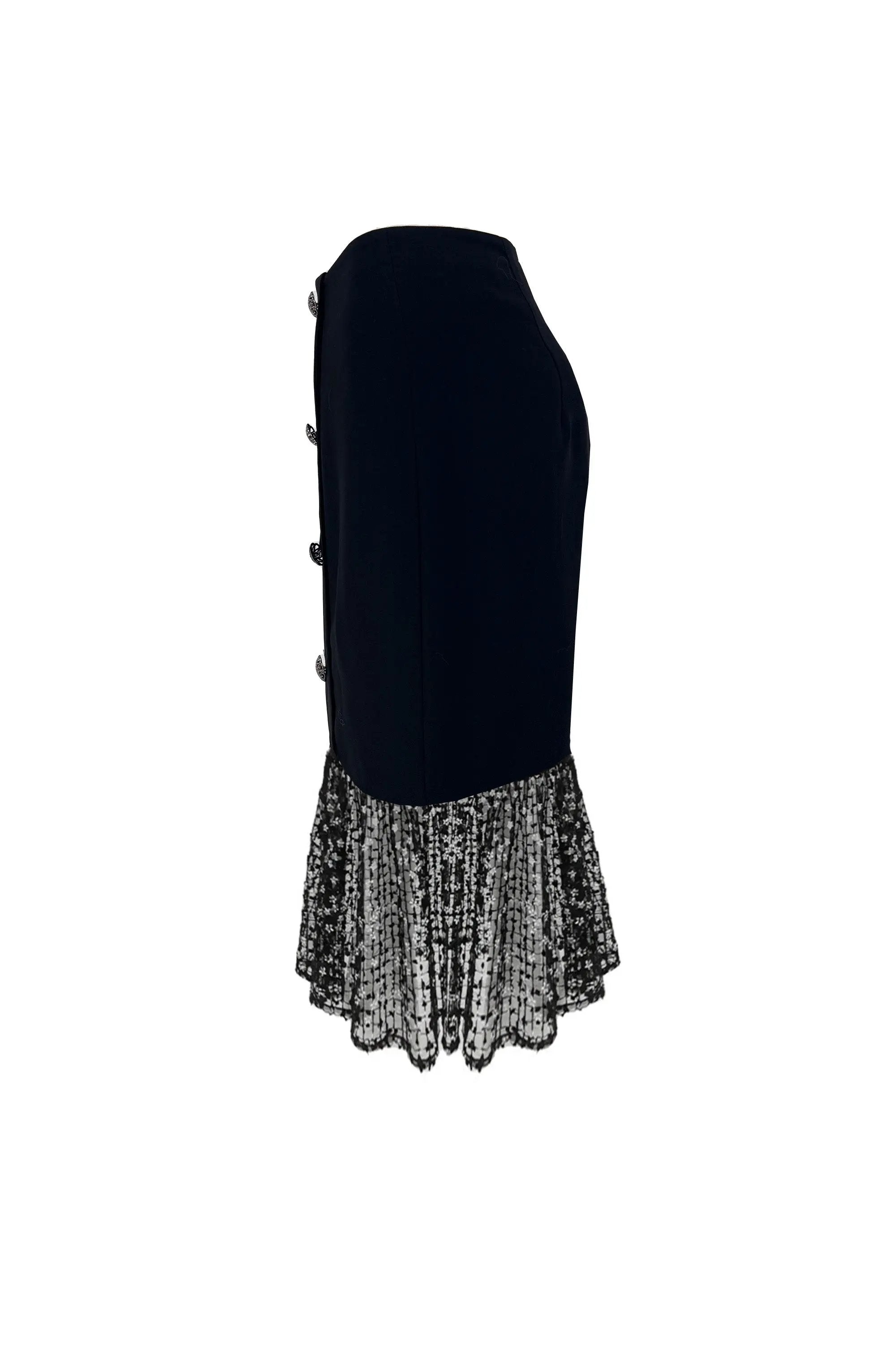 High and Black Lace Sequin Mesh Skirt for Women's Spring/Summer Hollow Buttocks Skirt Two-piece Set ULA