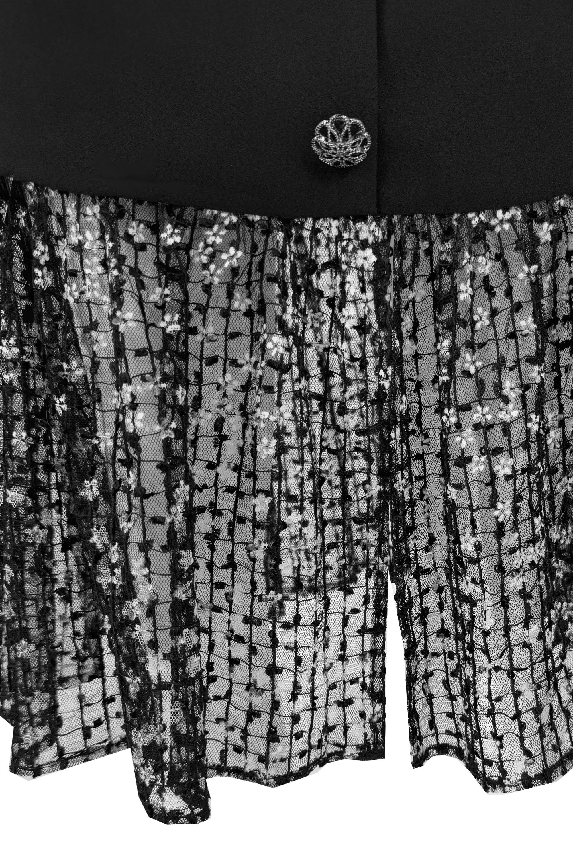 High and Black Lace Sequin Mesh Skirt for Women's Spring/Summer Hollow Buttocks Skirt Two-piece Set ULA