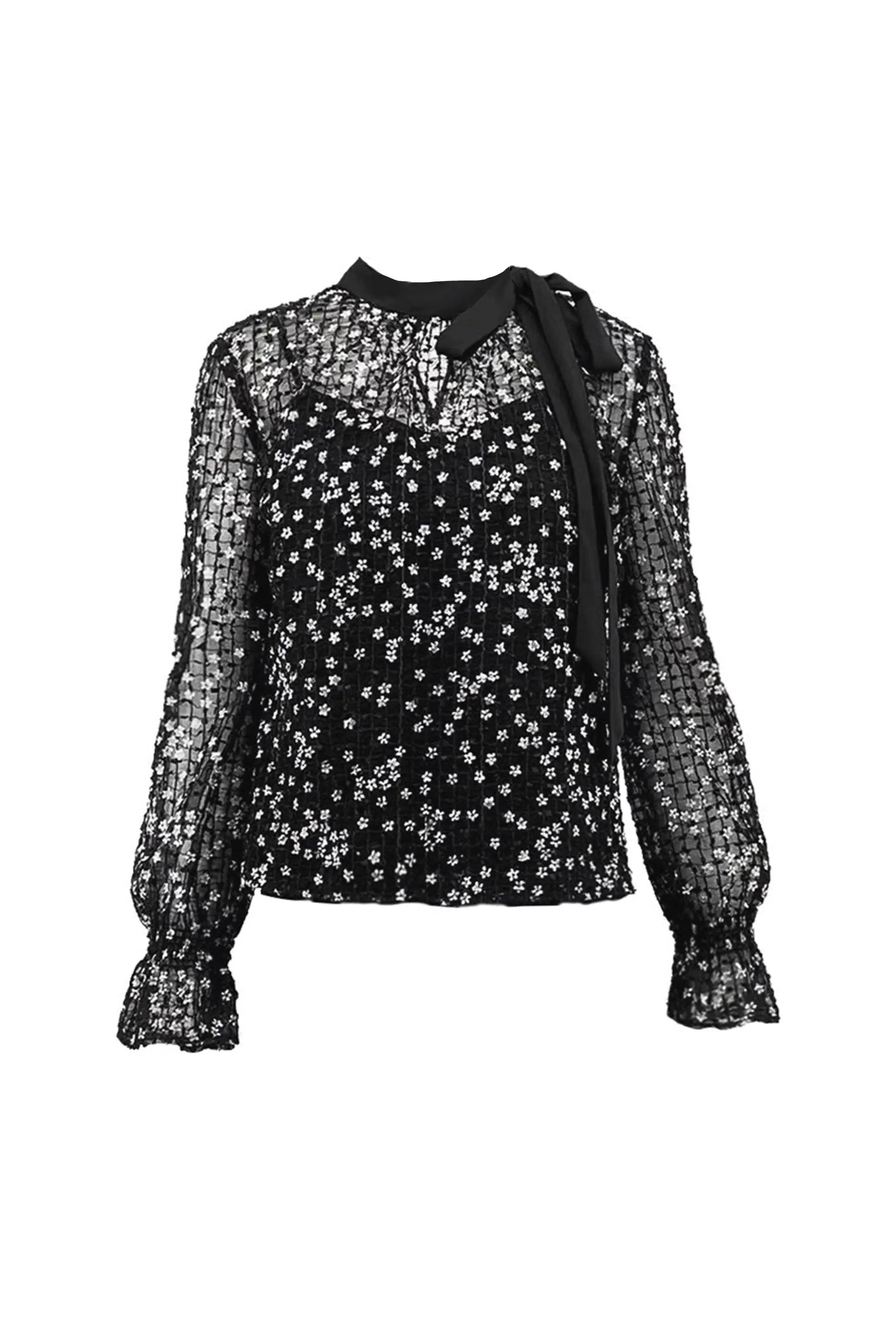 High and Black Lace Sequin Mesh Skirt for Women's Spring/Summer Hollow Buttocks Skirt Two-piece Set ULA