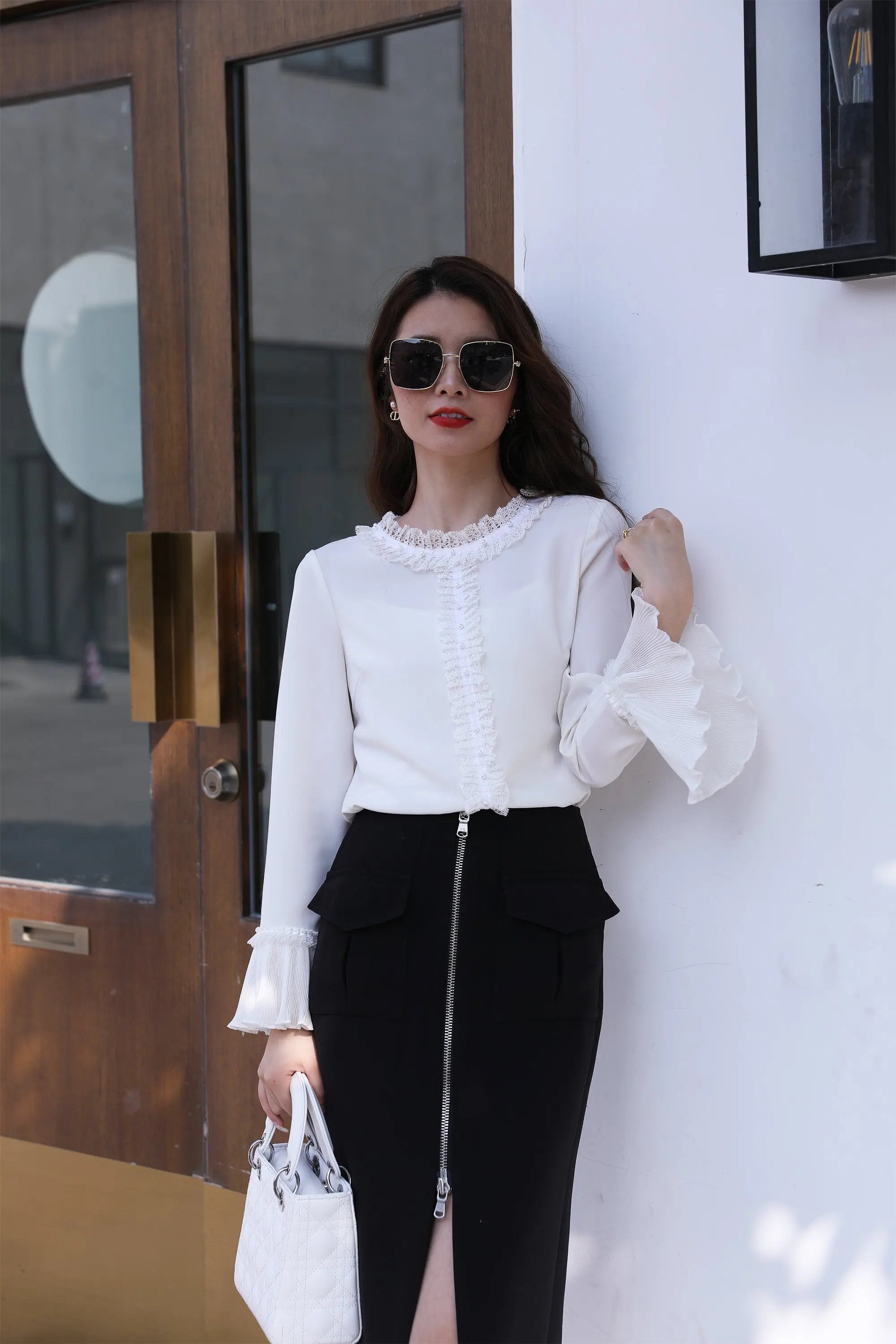 Charming Cream Blouse with Frilly Details ULA