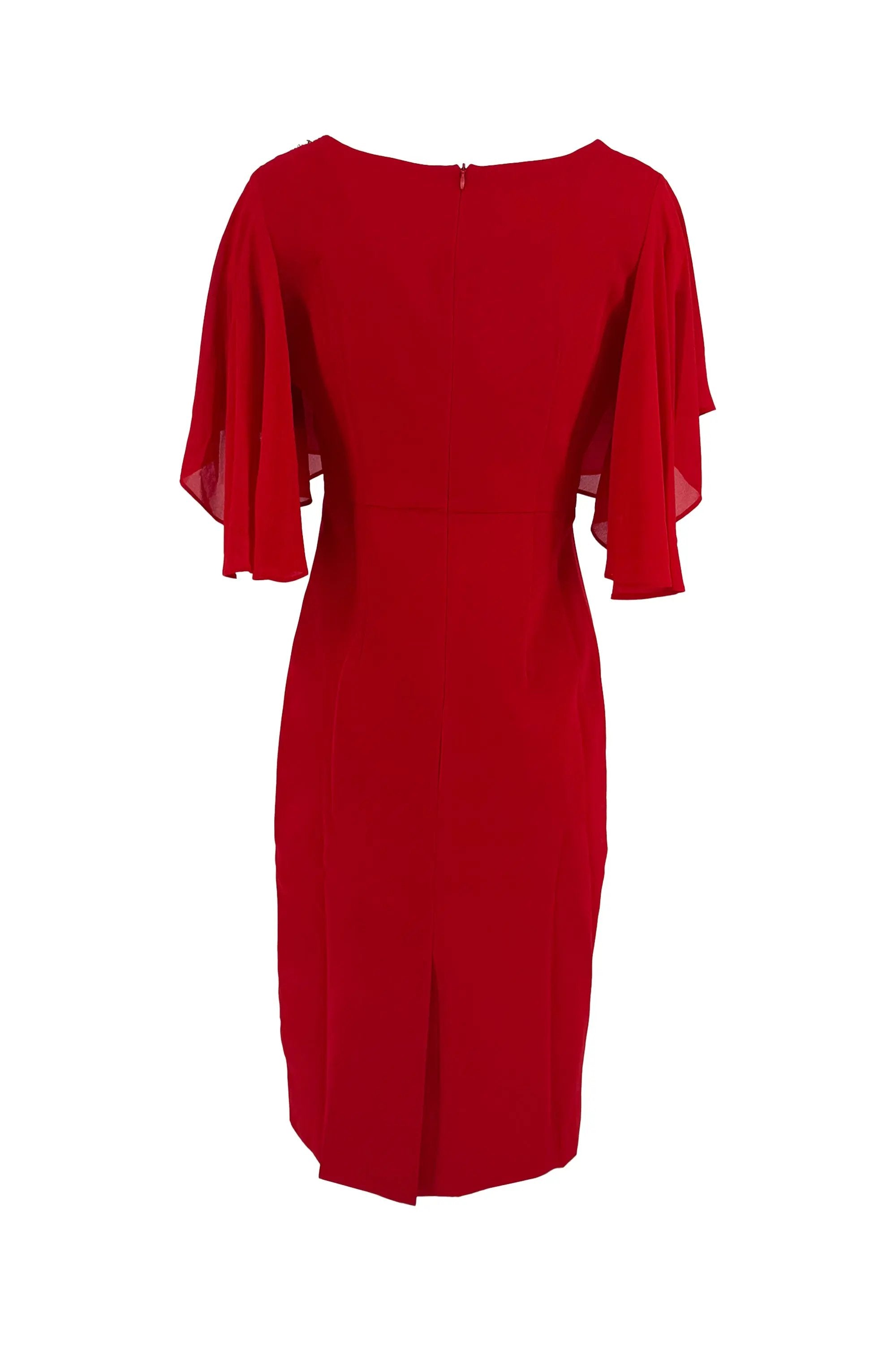Elegant Red Sheath Dress with Ruffled Sleeves ULA