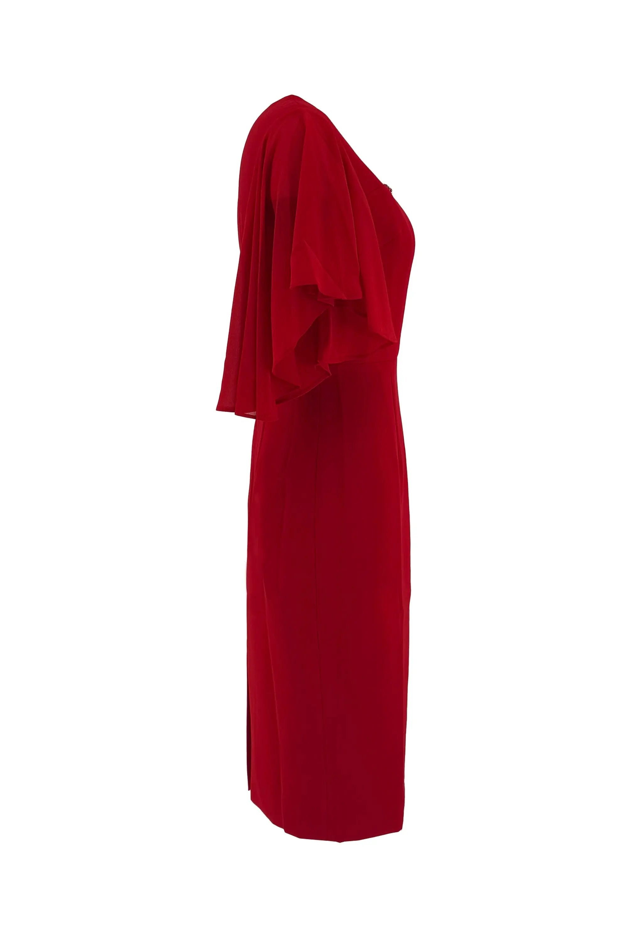 Elegant Red Sheath Dress with Ruffled Sleeves ULA