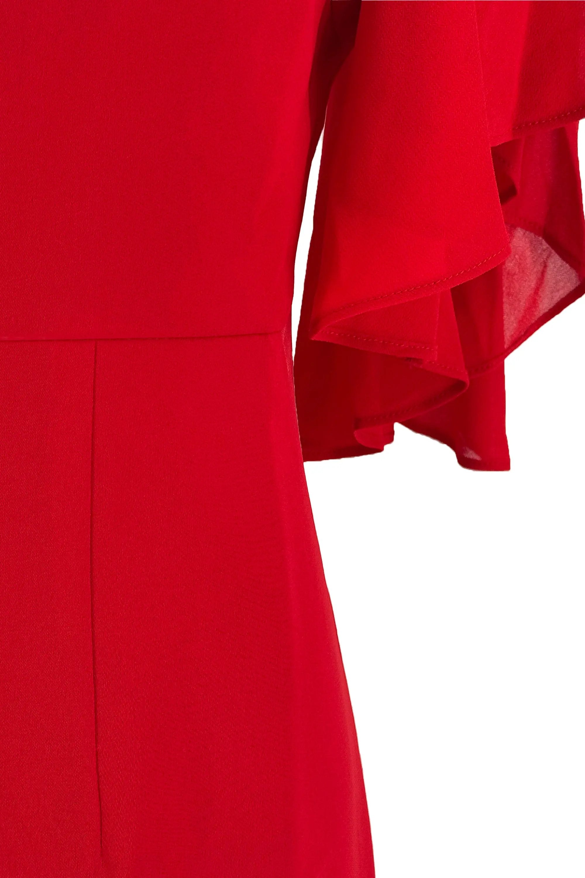 Elegant Red Sheath Dress with Ruffled Sleeves ULA