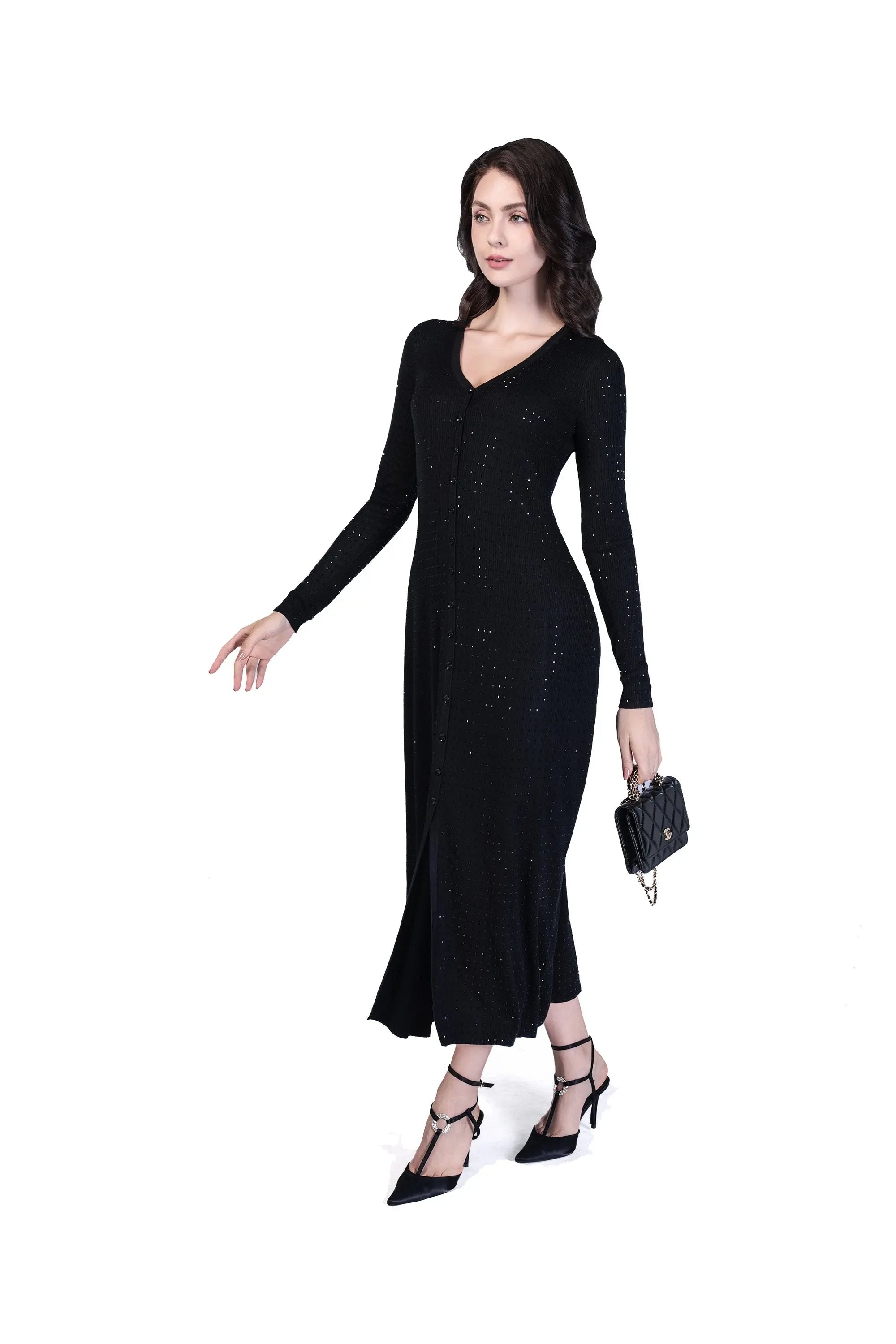 Elegant Black Sparkle Knit Dress ULA