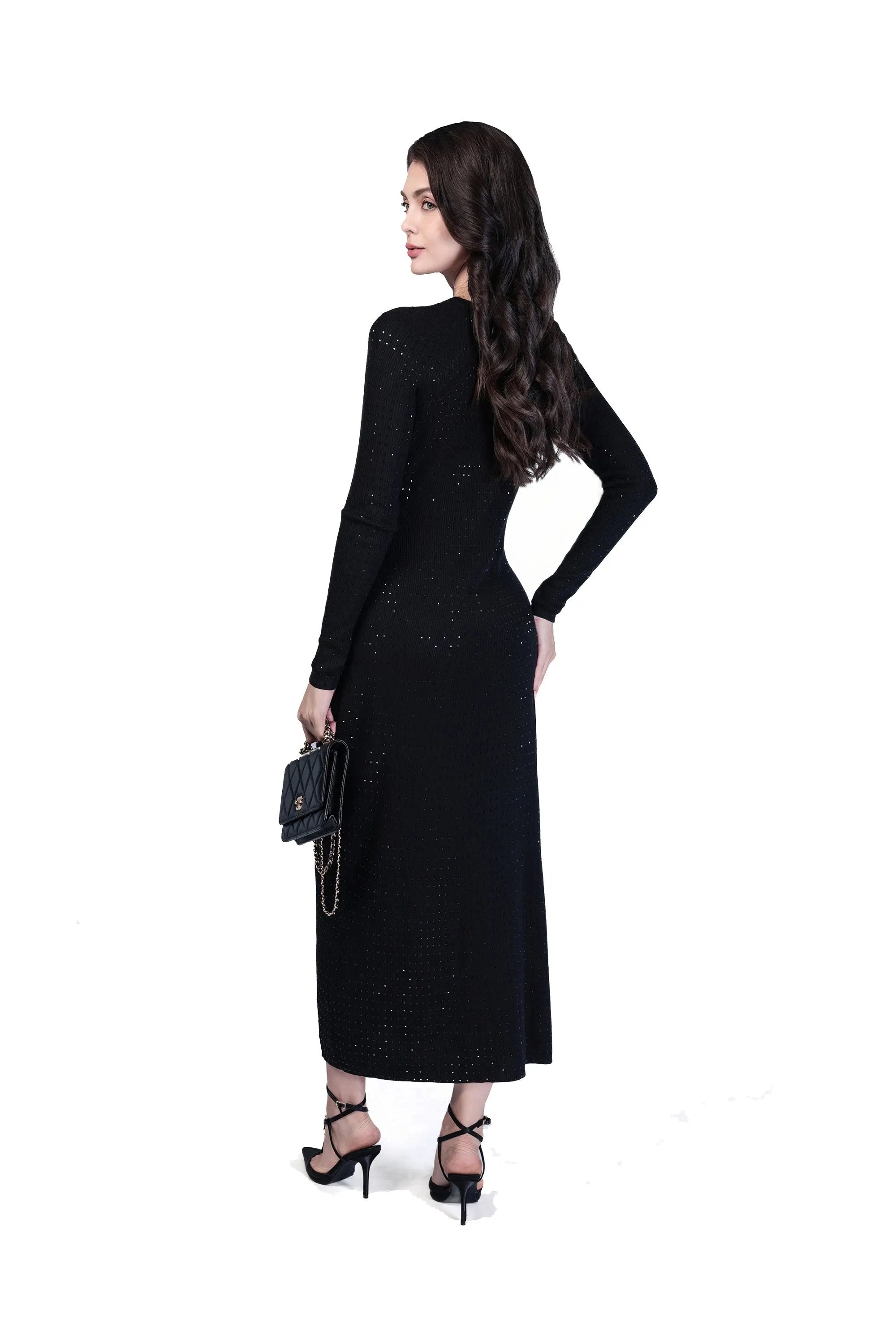 Elegant Black Sparkle Knit Dress ULA