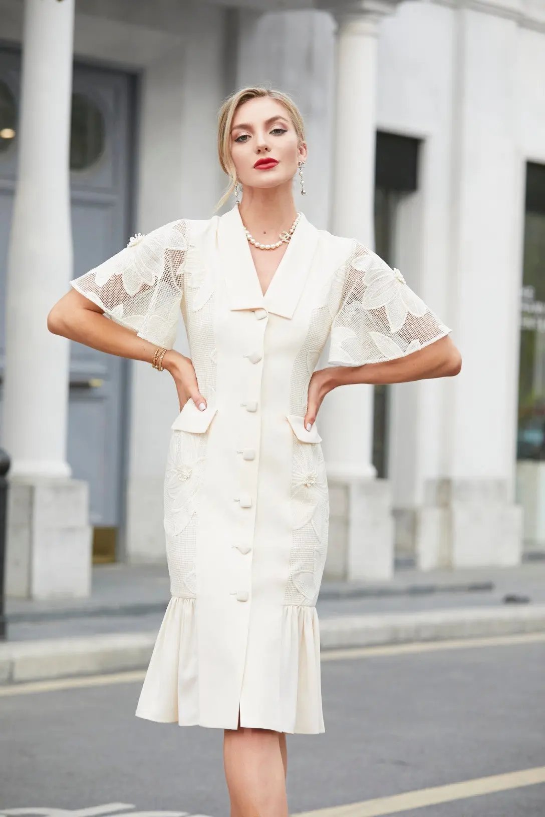 Classic Cream Midi Dress - Polished and Elegant ULA