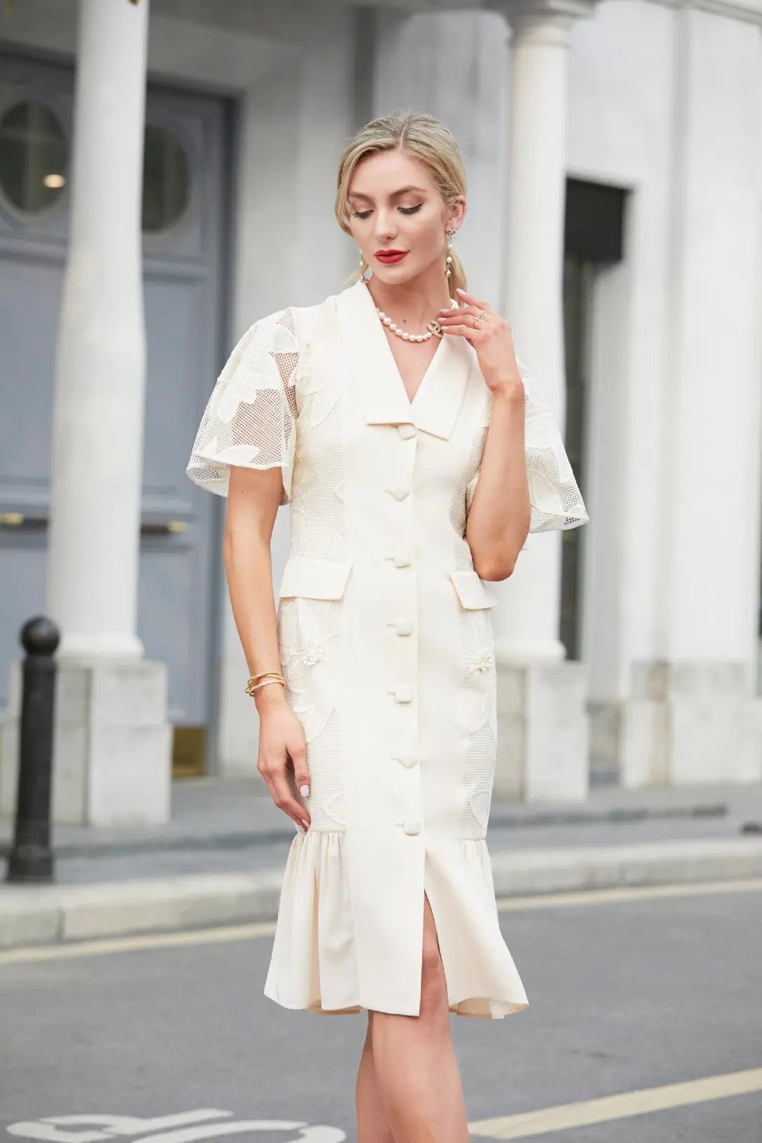 Classic Cream Midi Dress - Polished and Elegant ULA