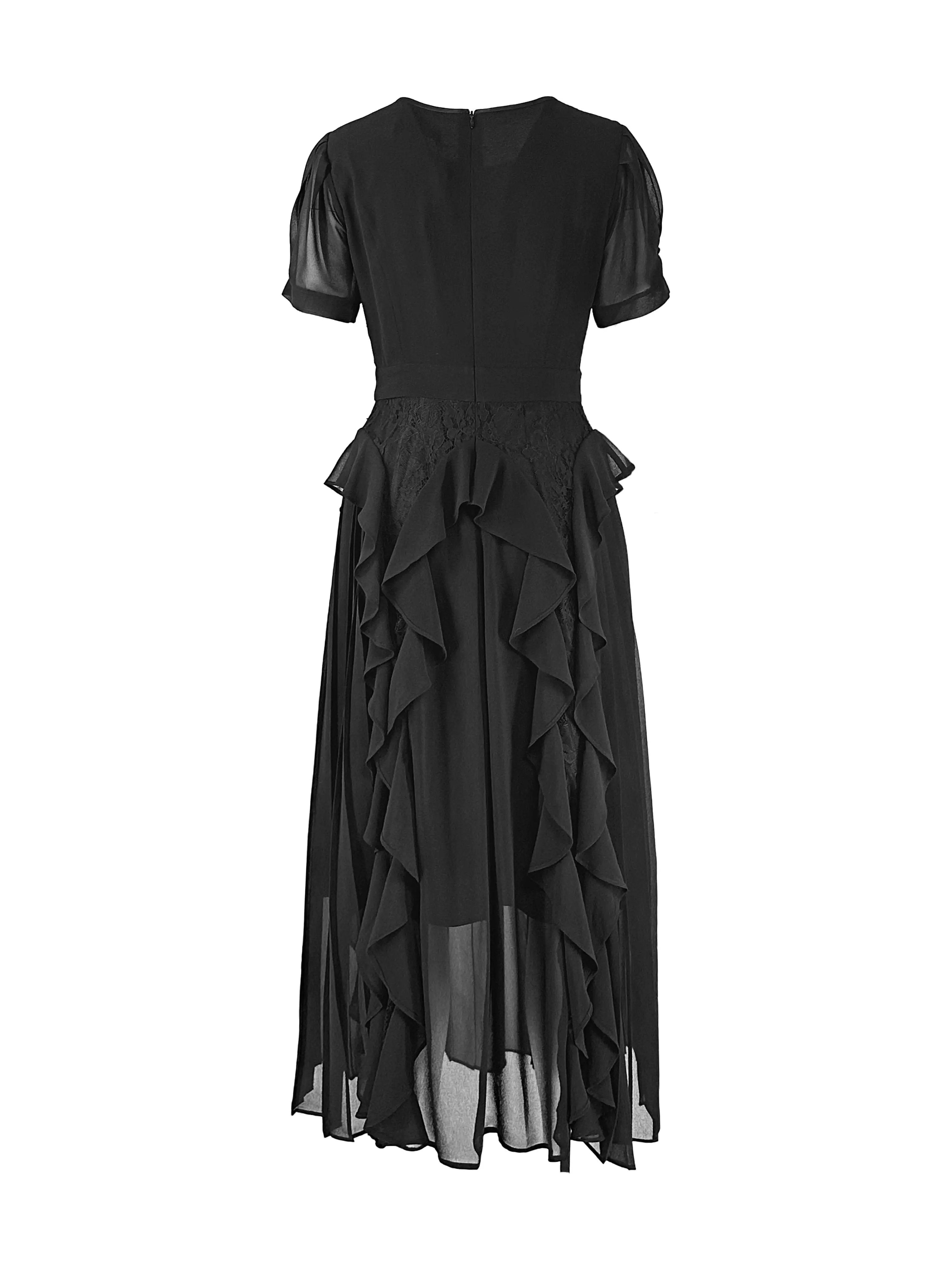 Ladies Summer Elegant Intellectual Round Neck Ruffle Dress ULA