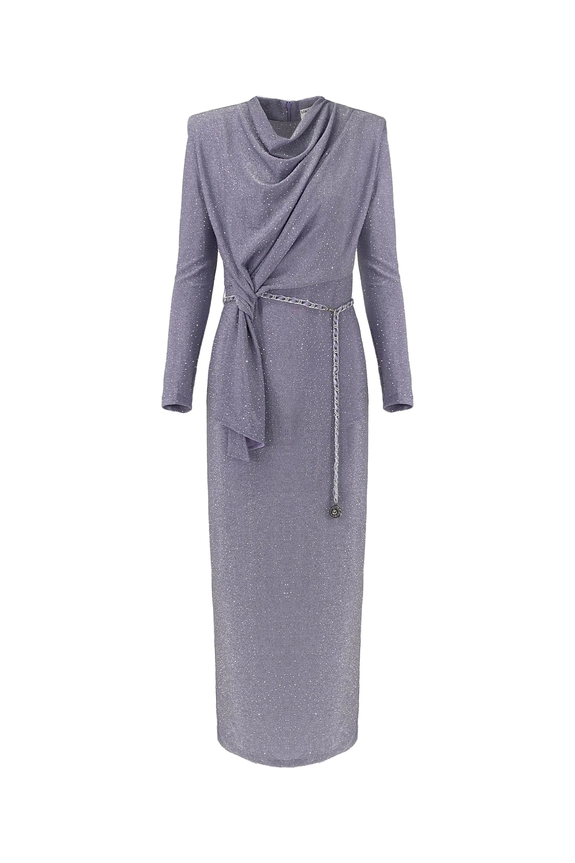 Sequined Wrap Dress with Gold Chain Belt ULA