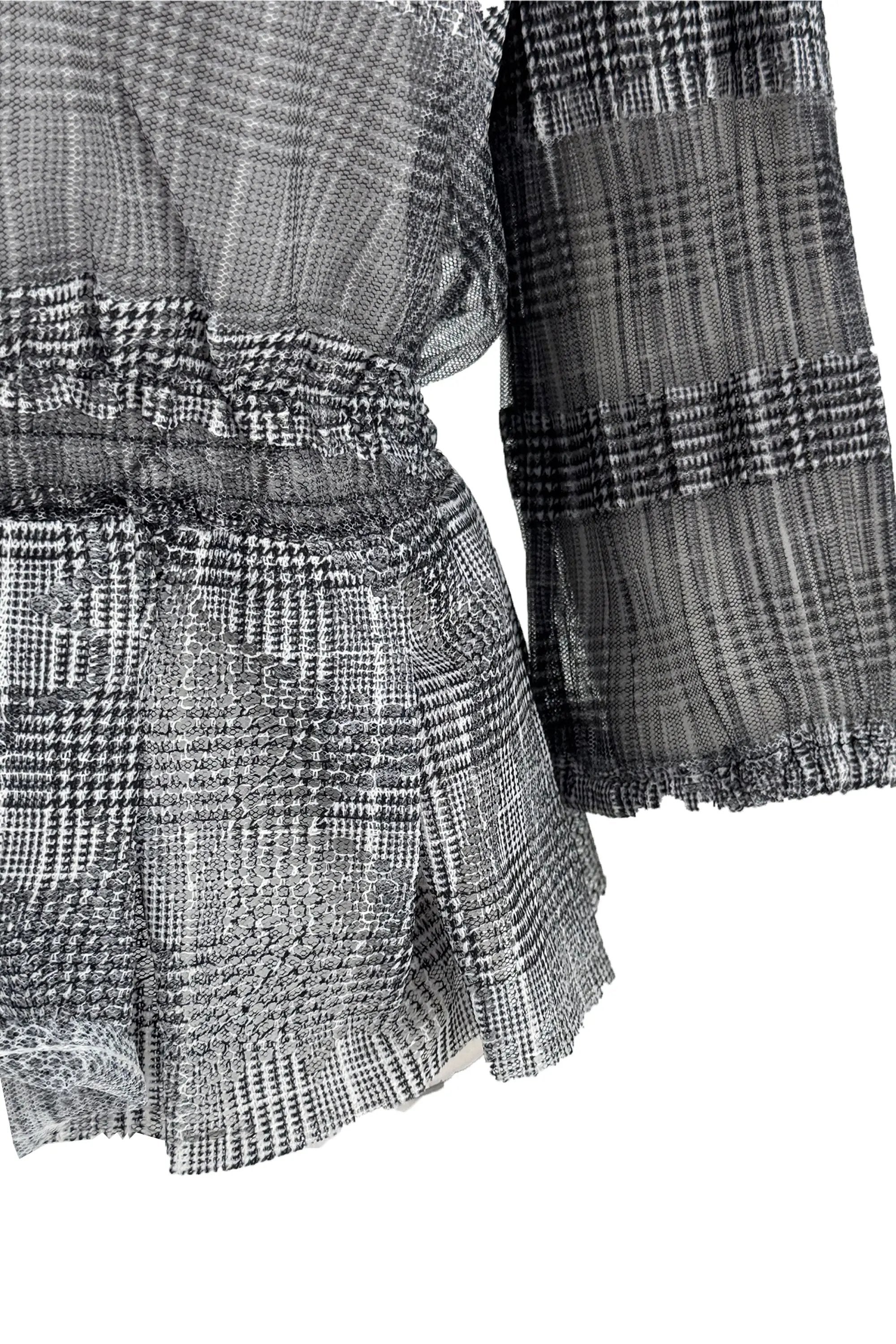 Stylish Ensemble: Plaid Sheer Peplum Top with Asymmetric - hem Pink Trousers ULA