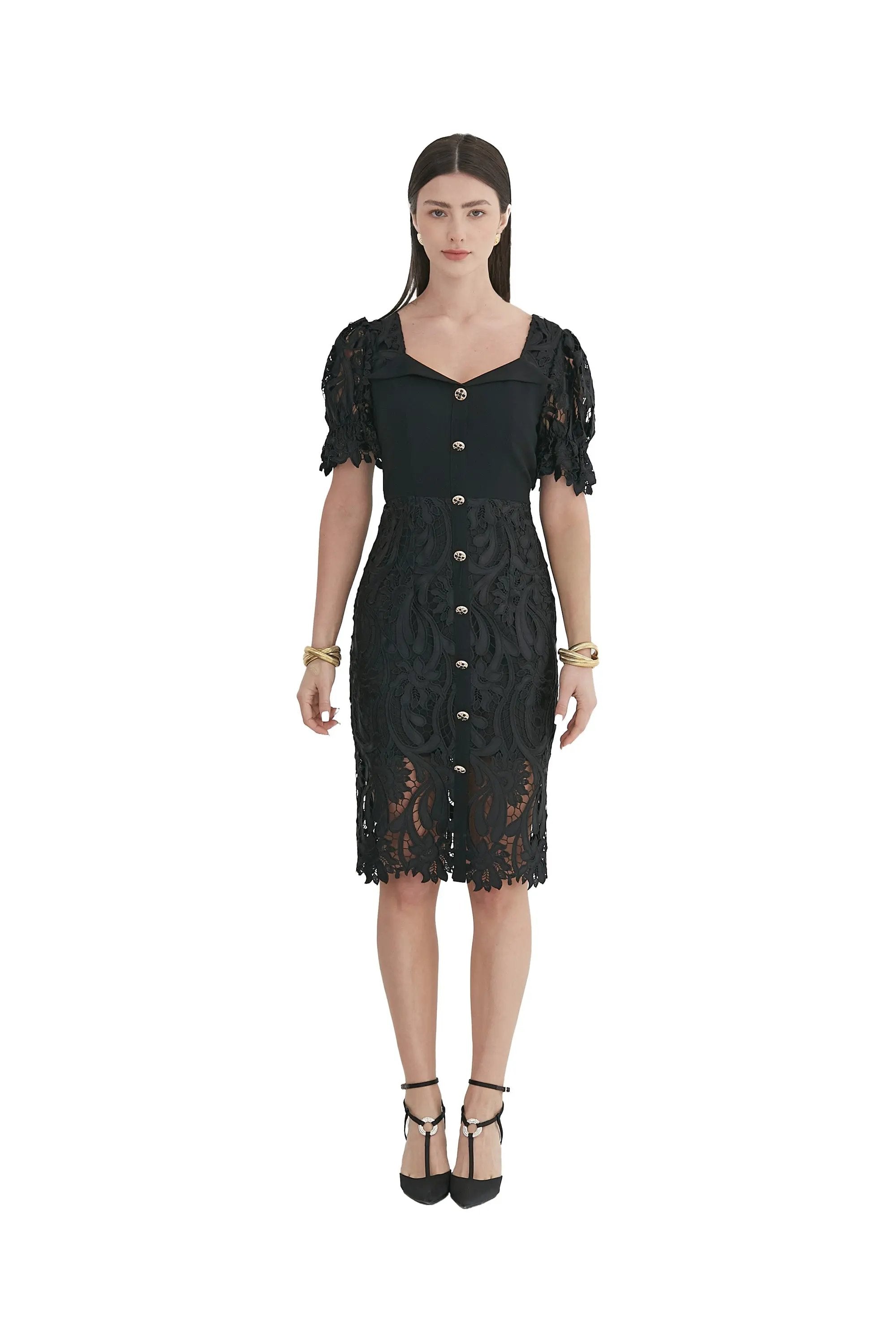 Glamorous Black Lace Midi Dress - New In Collection ULA