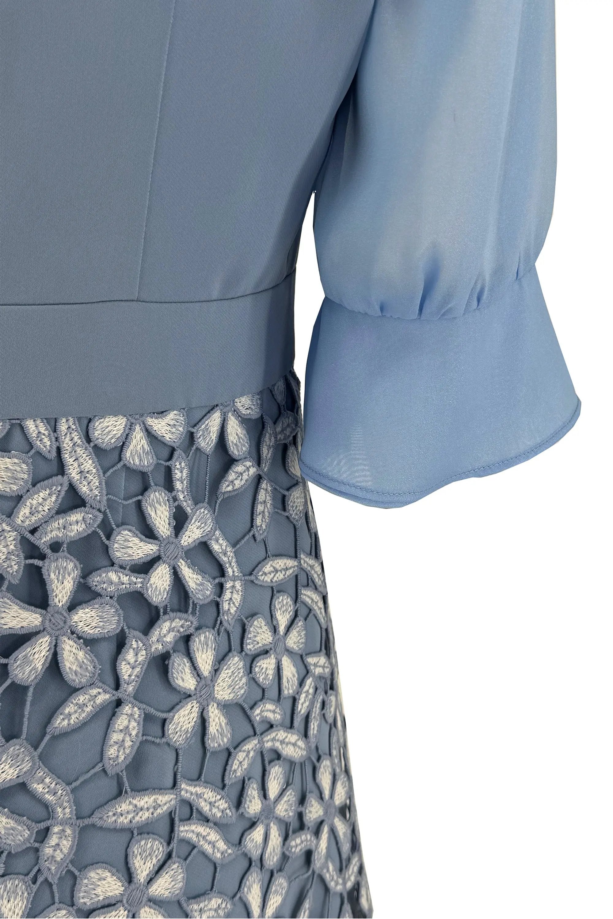 Elegant Light Blue Dress with Floral Lace Skirt ULA