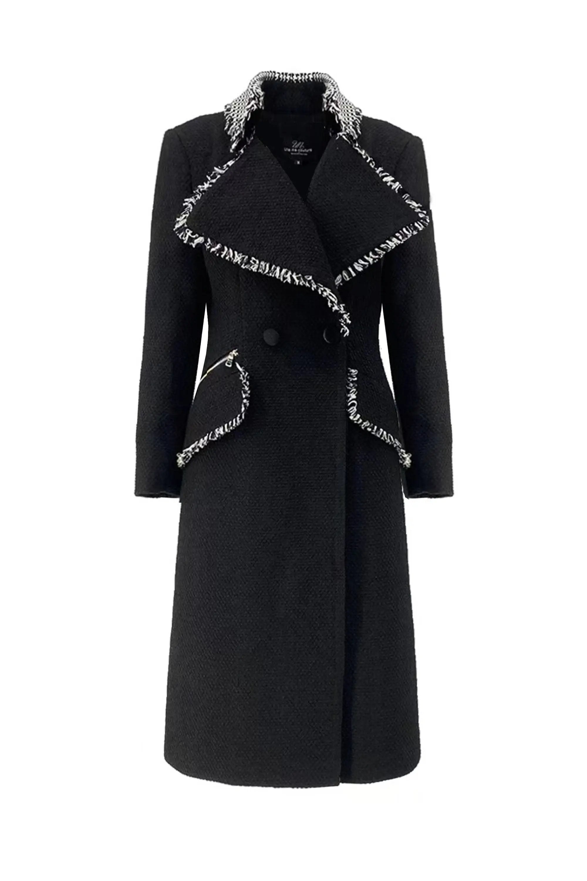 Chic Ivory and Navy Blue Collared Coat with Pockets ULA