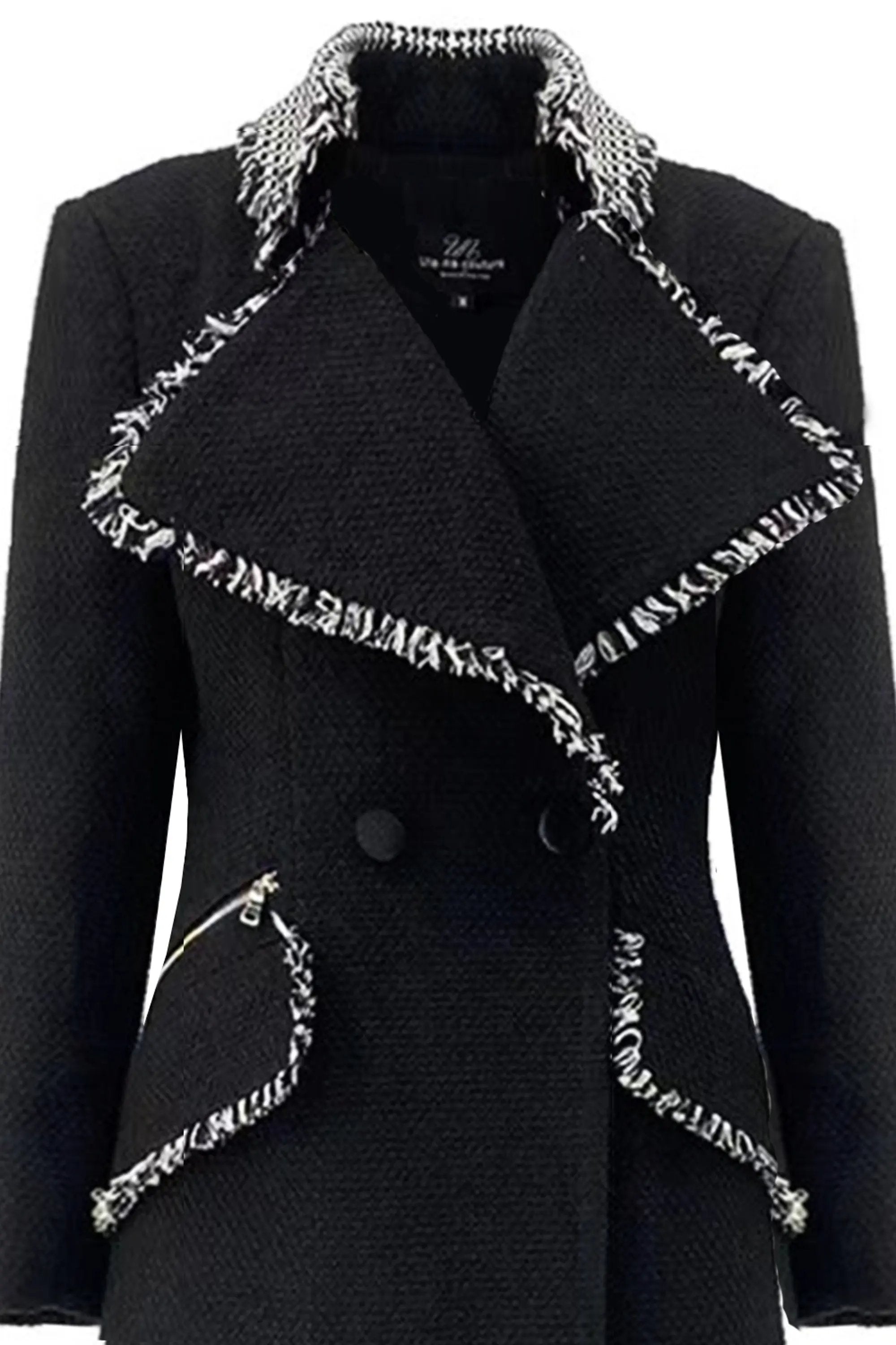 Chic Ivory and Navy Blue Collared Coat with Pockets ULA