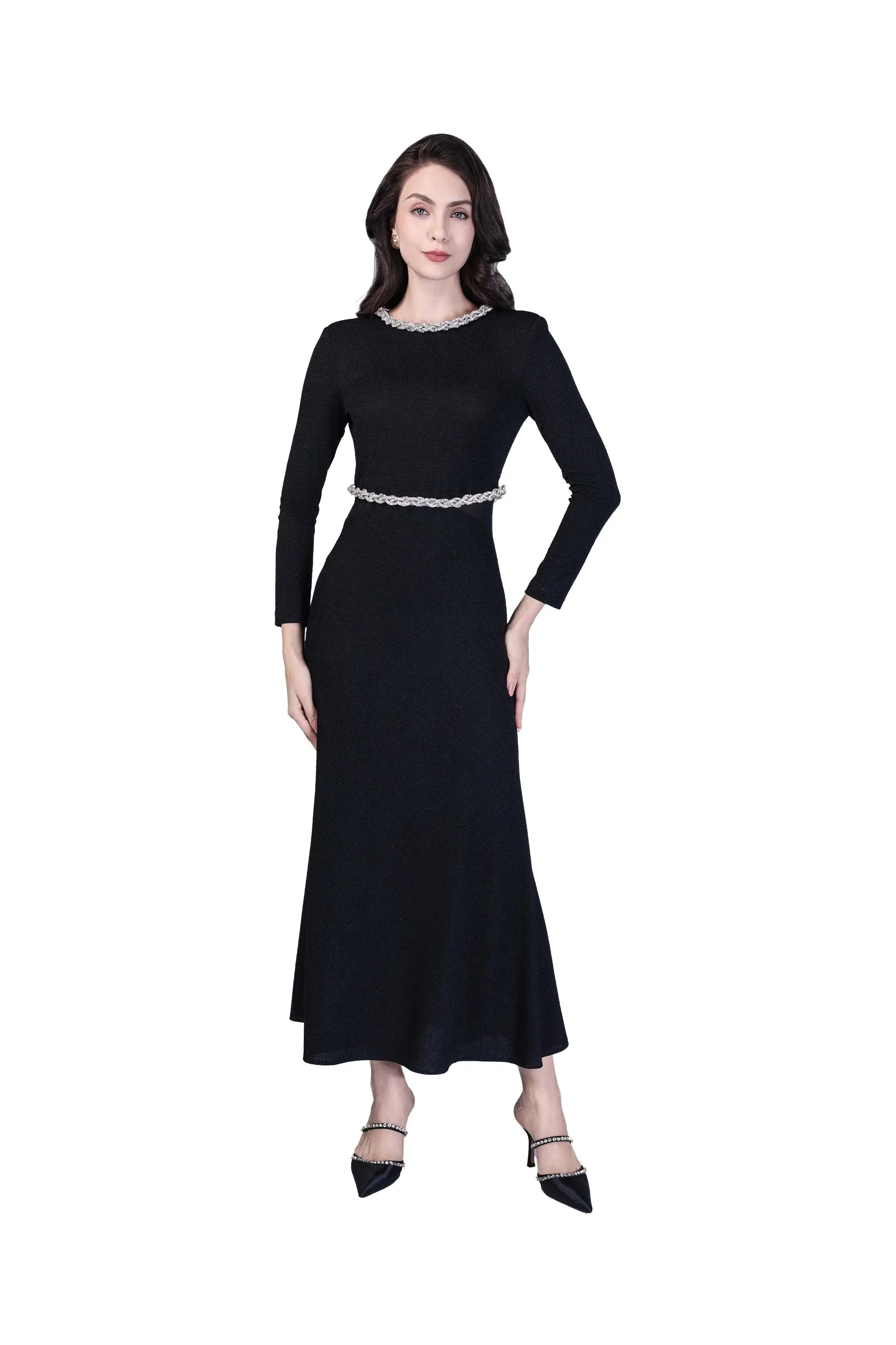 Glamorous Black Sequin Top with Puffed Sleeves ULA