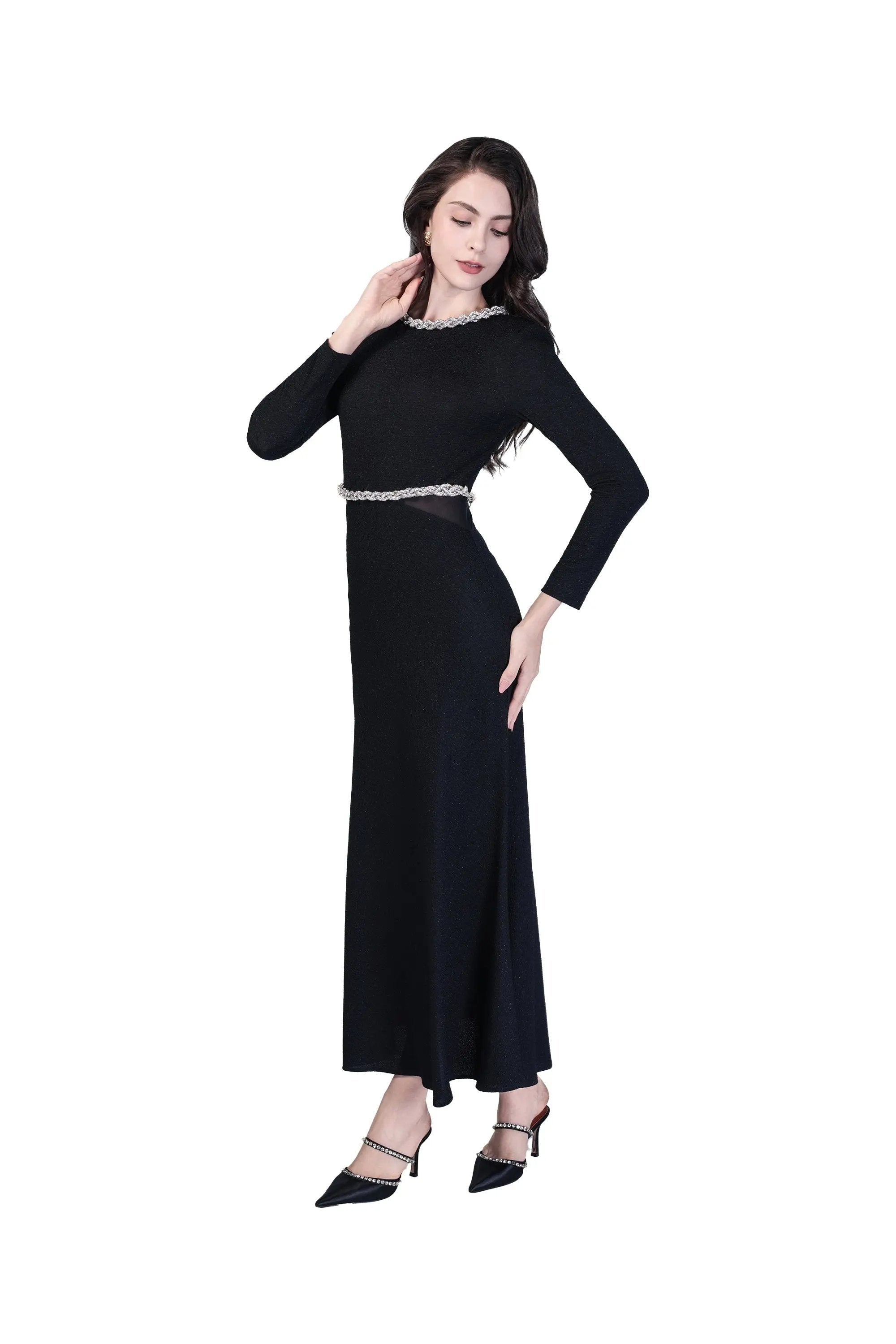 Glamorous Black Sequin Top with Puffed Sleeves ULA