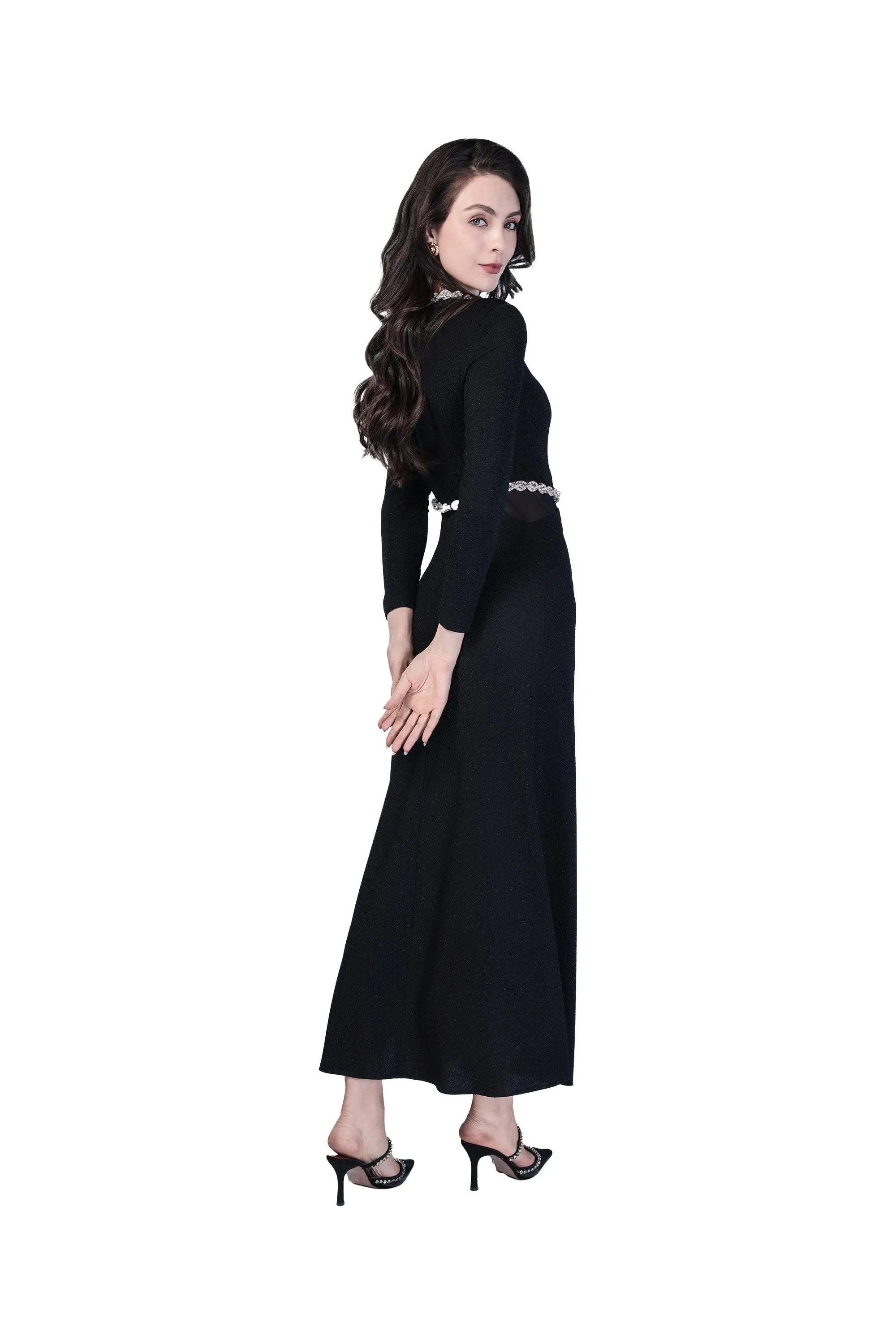 Glamorous Black Sequin Top with Puffed Sleeves ULA