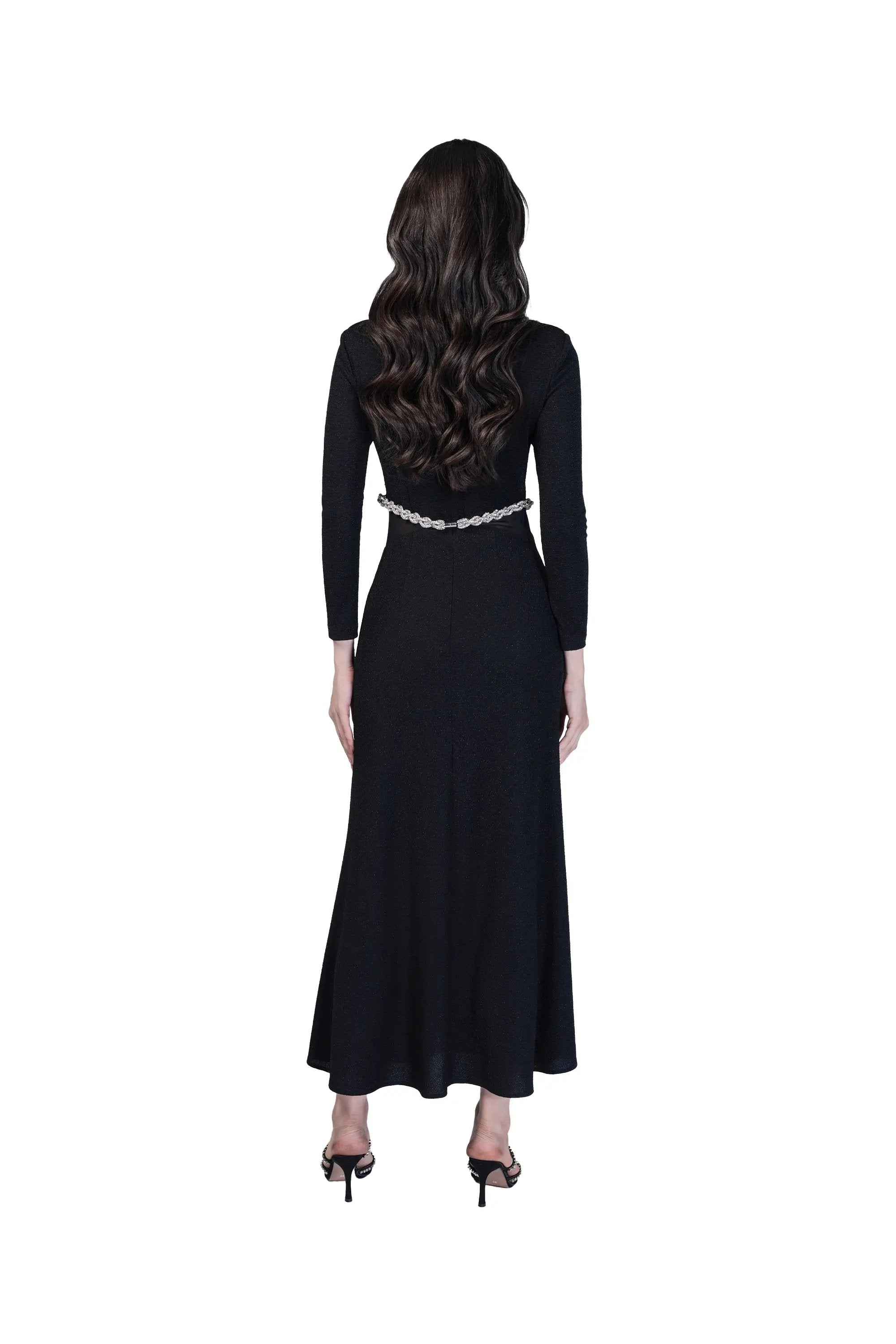 Glamorous Black Sequin Top with Puffed Sleeves ULA