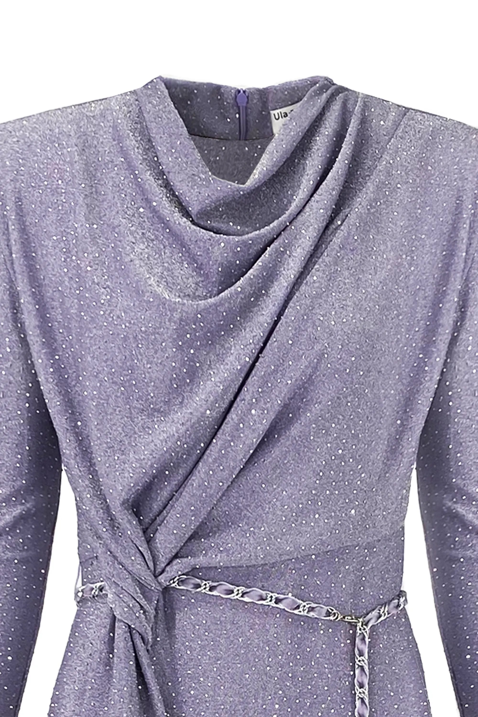 Sequined Wrap Dress with Gold Chain Belt ULA