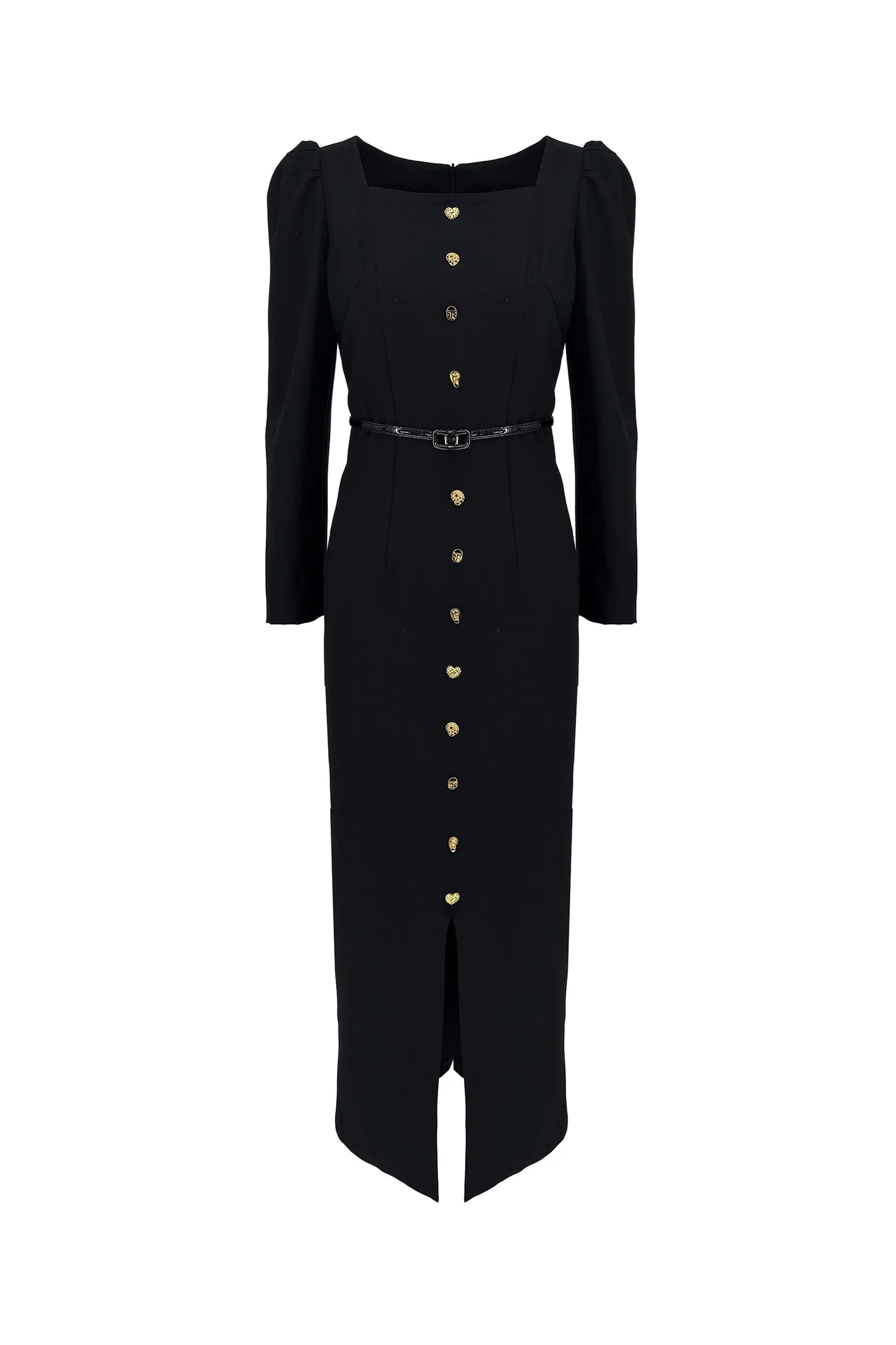 Elegant Black Dress with Beaded Collar ULA